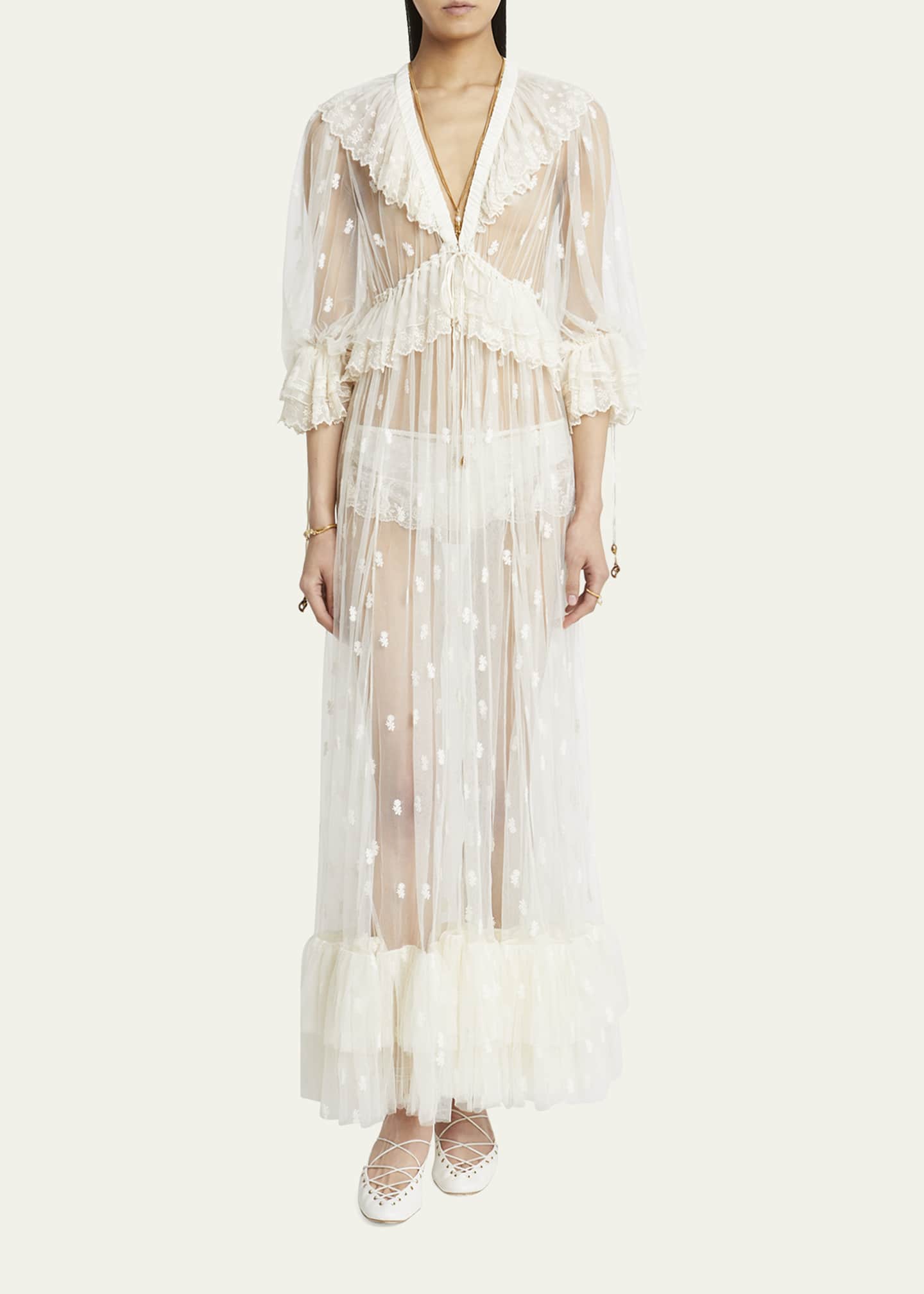 Chloe Long Lace Ruffled Drawstring Dress Image 2 of 5