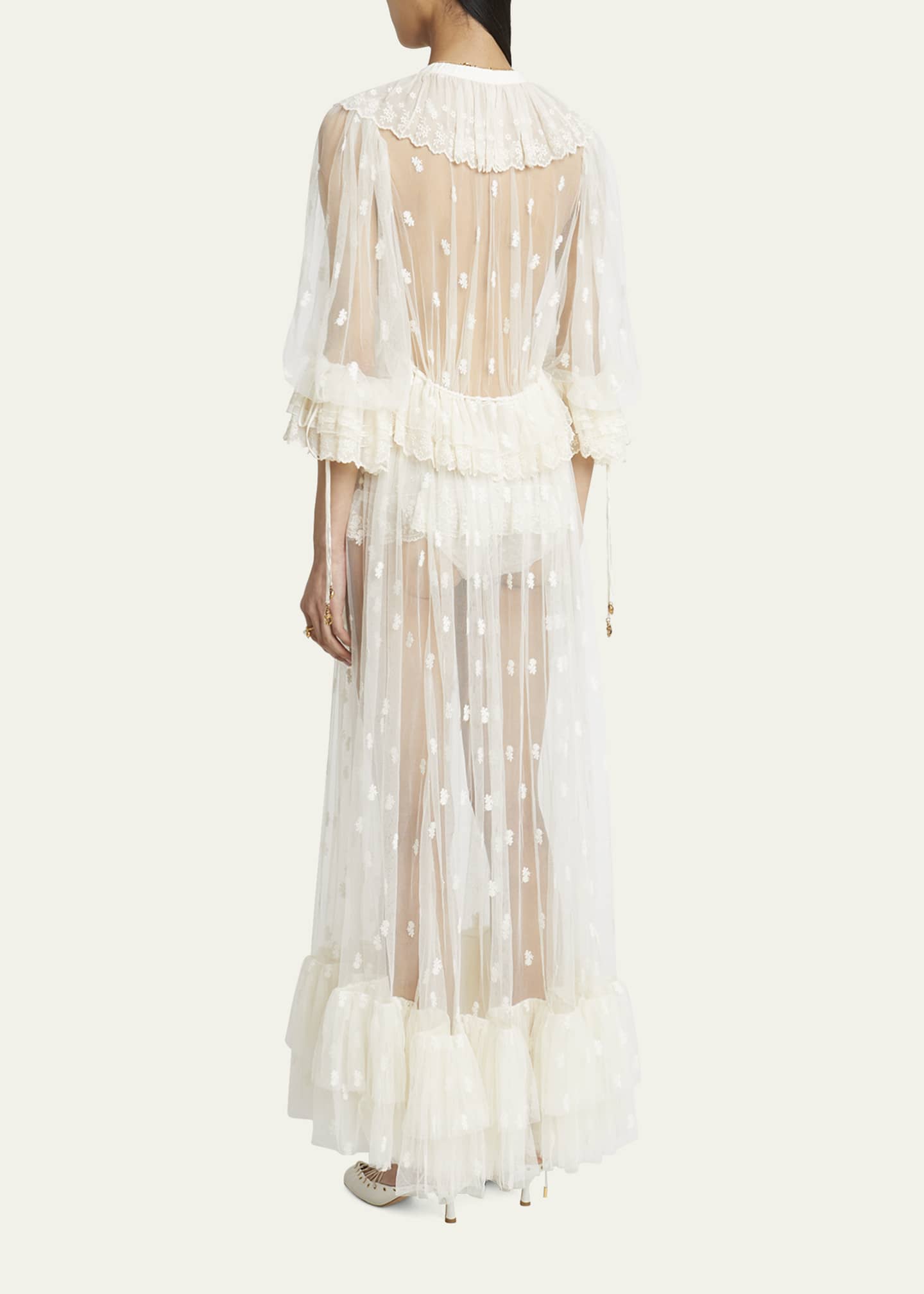 Chloe Long Lace Ruffled Drawstring Dress Image 3 of 5
