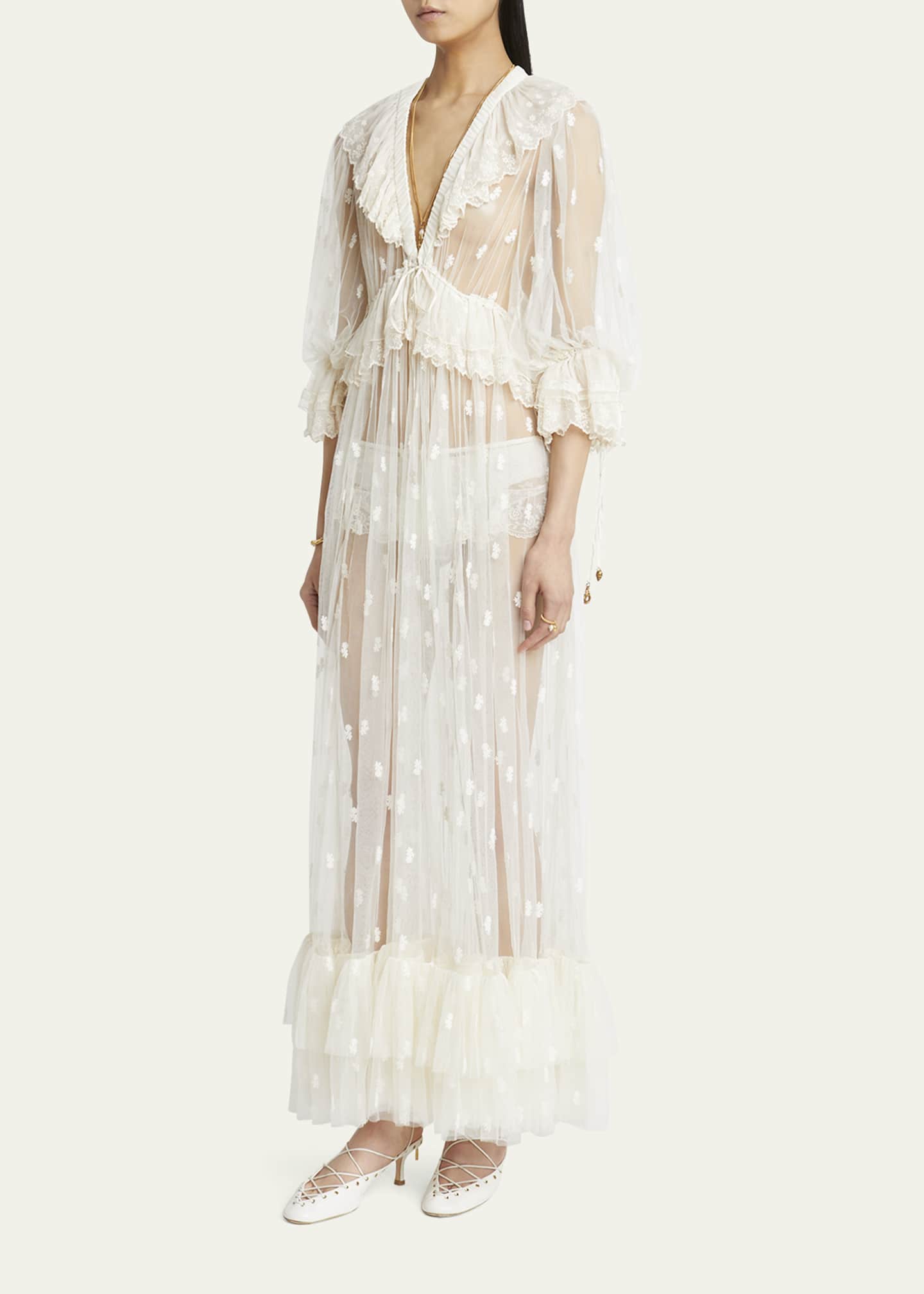 Chloe Long Lace Ruffled Drawstring Dress Image 4 of 5