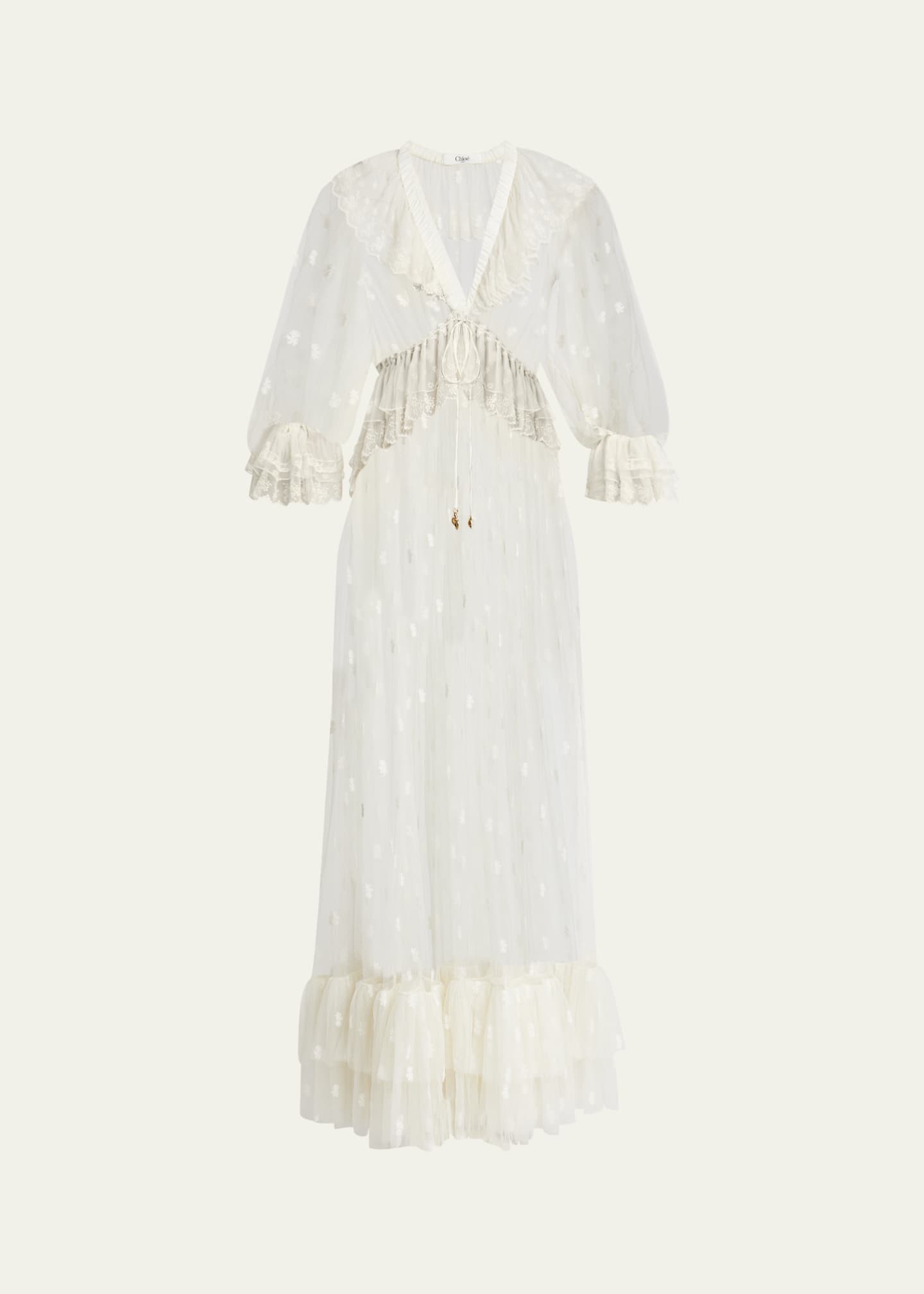 Chloe Long Lace Ruffled Drawstring Dress Image 1 of 5