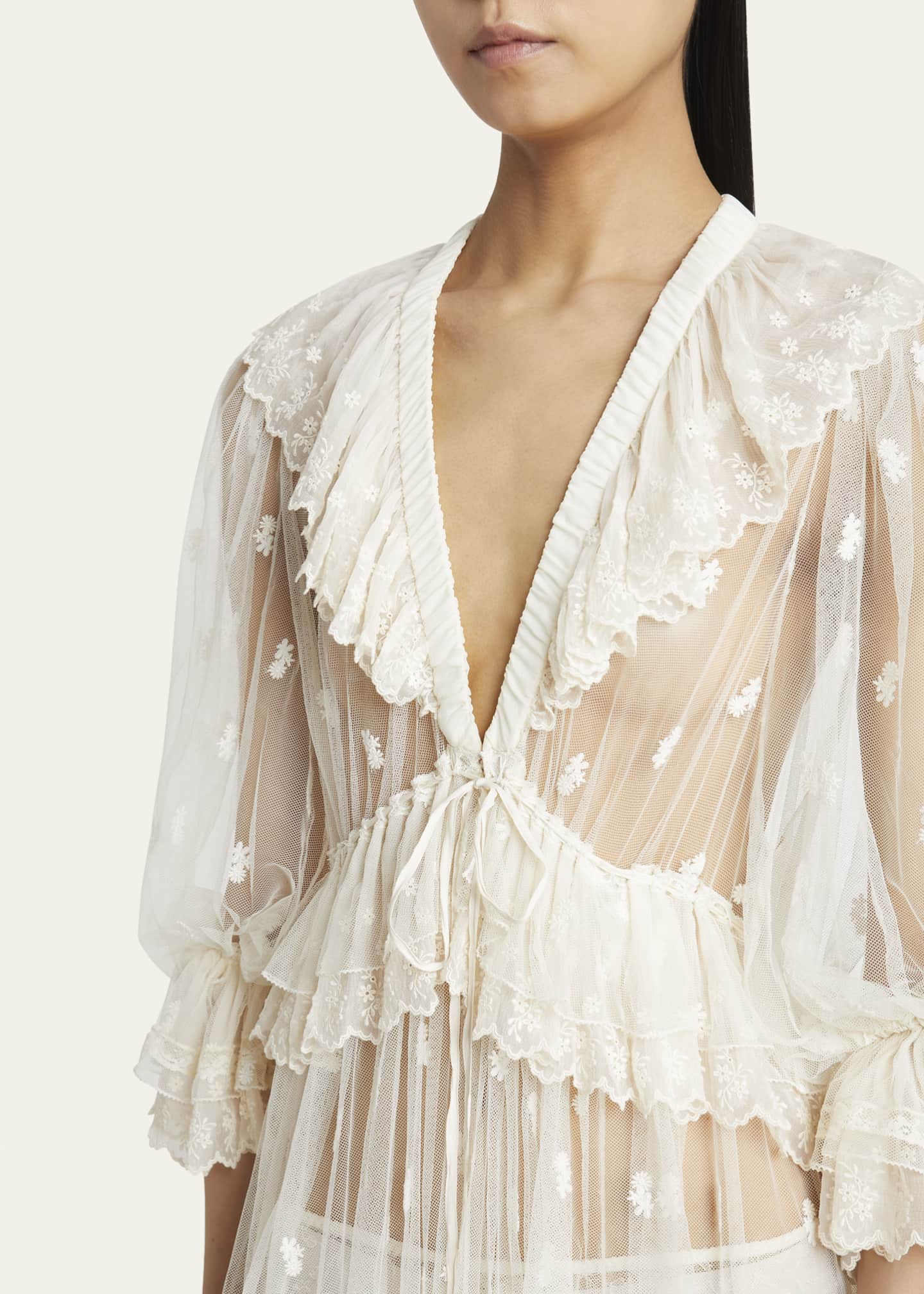 Chloe Long Lace Ruffled Drawstring Dress Image 5 of 5