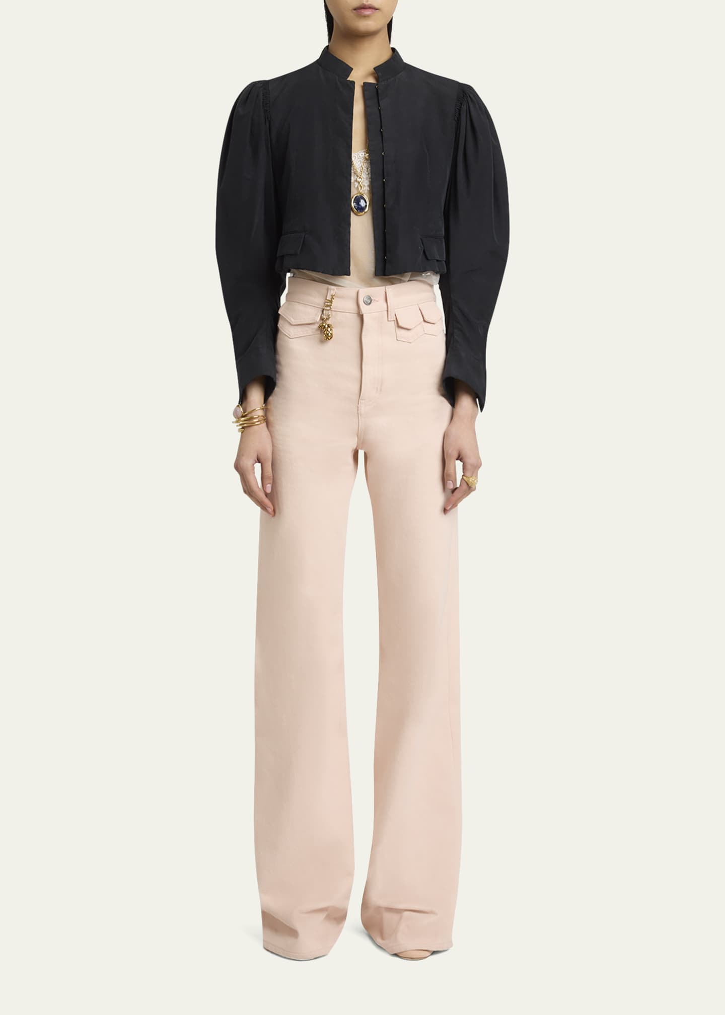 Chloe Puff-Sleeve Cropped Silk Jacket Image 2 of 5