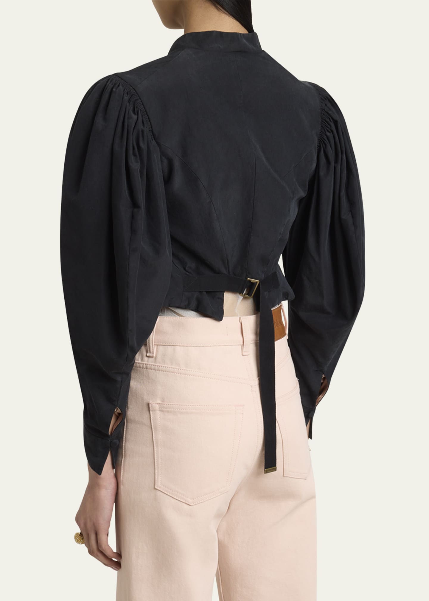 Chloe Puff-Sleeve Cropped Silk Jacket Image 3 of 5