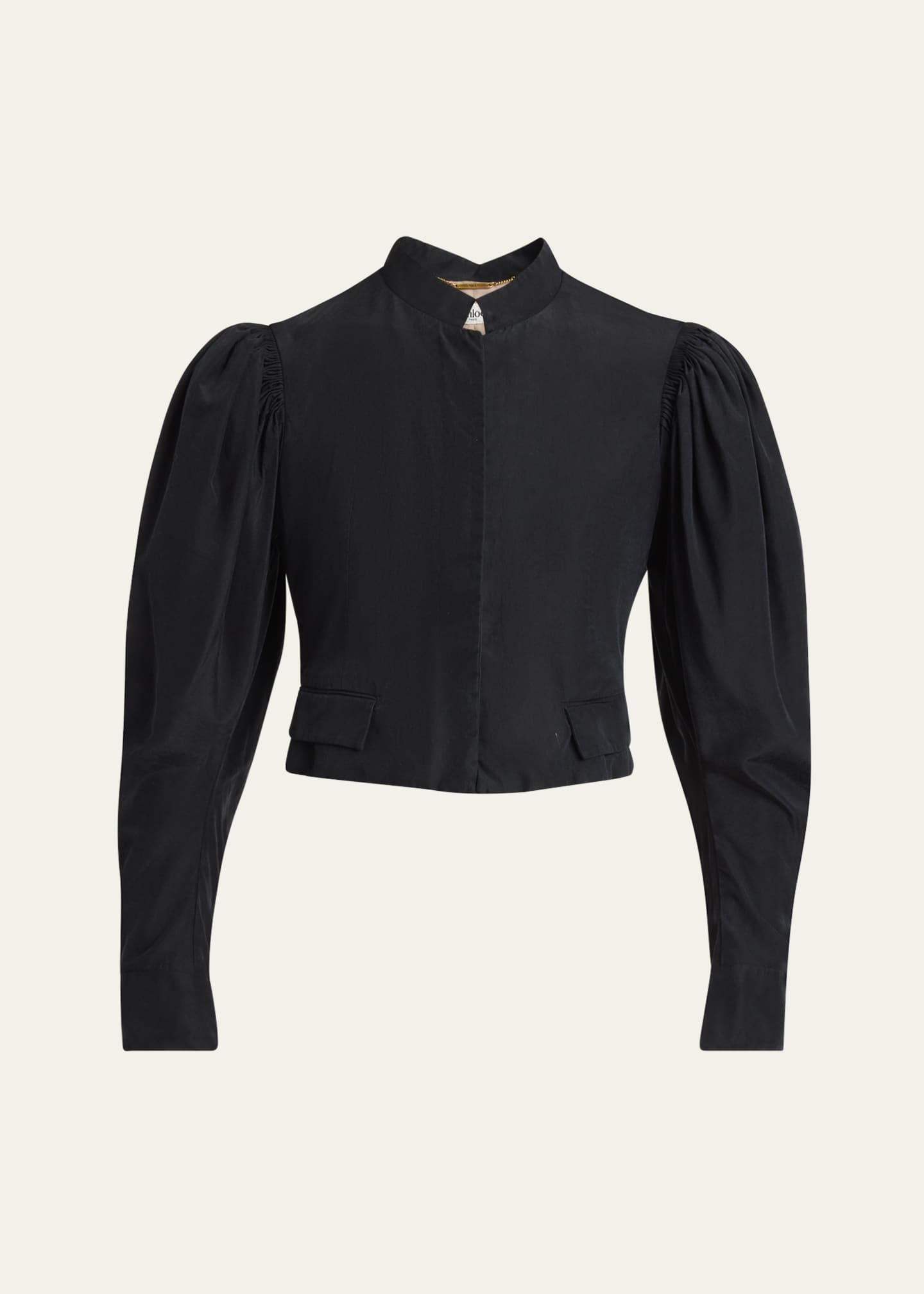 Chloe Puff-Sleeve Cropped Silk Jacket Image 1 of 5