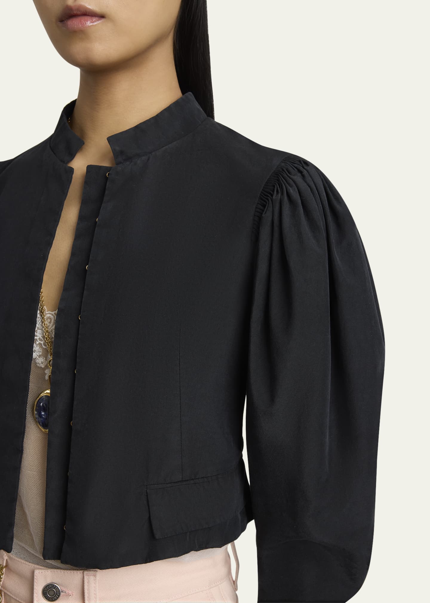 Chloe Puff-Sleeve Cropped Silk Jacket Image 5 of 5