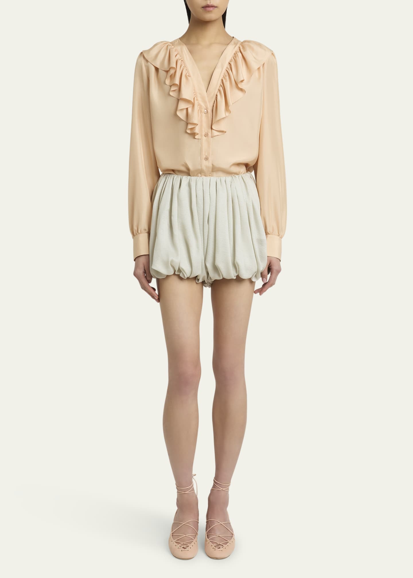 Chloe Ruffled V-Neck Silk Blouse Image 2 of 5