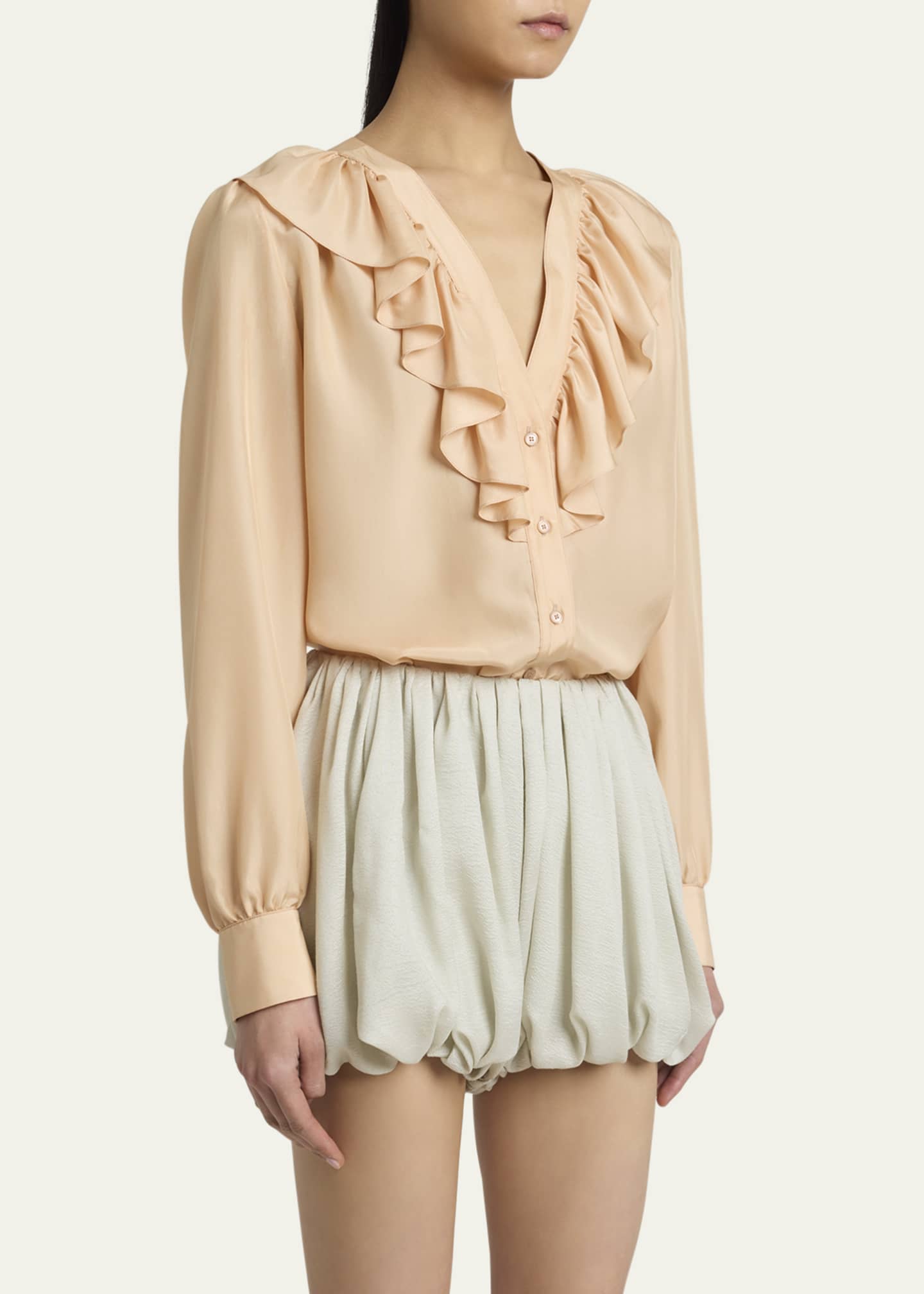 Chloe Ruffled V-Neck Silk Blouse Image 4 of 5