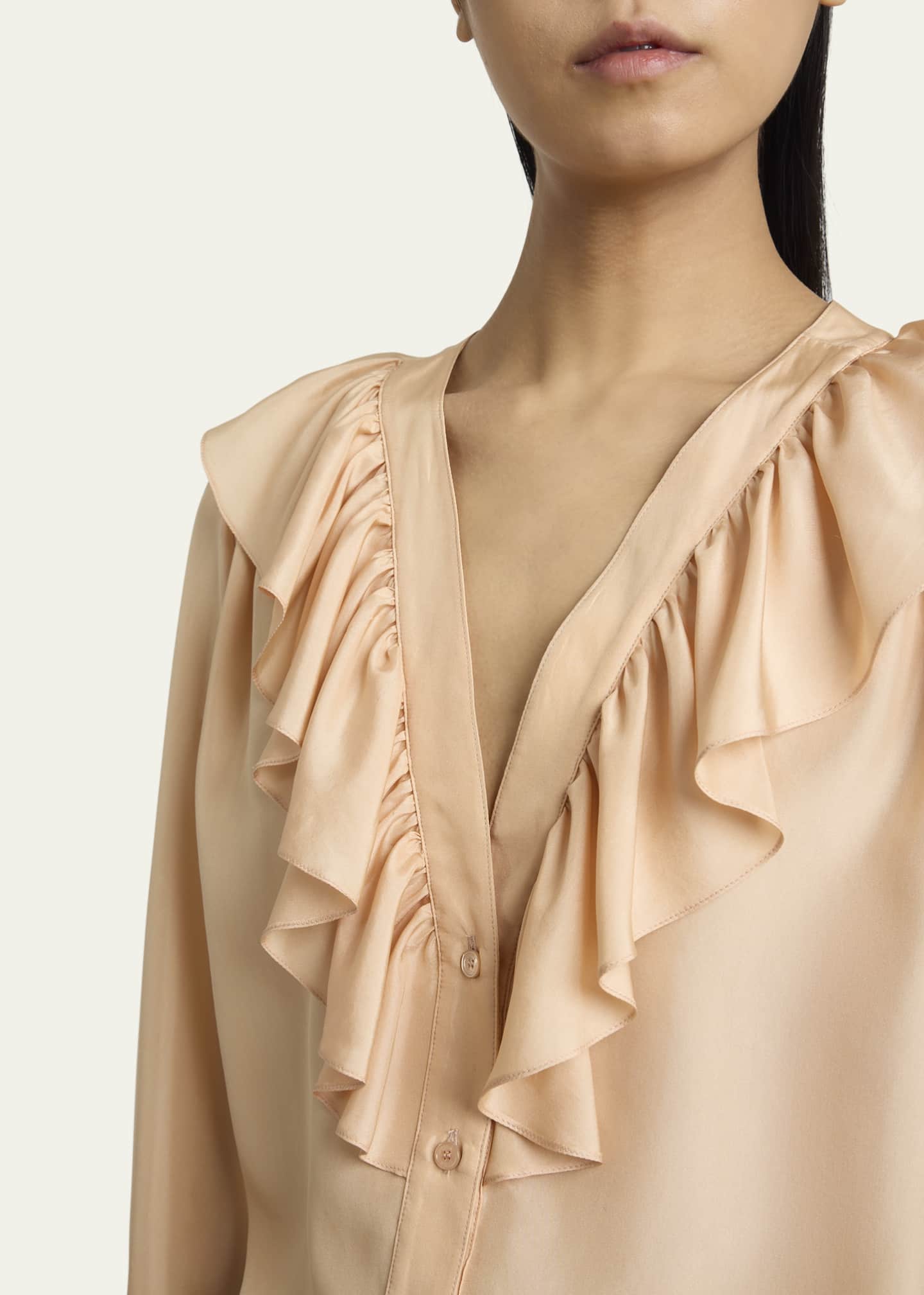 Chloe Ruffled V-Neck Silk Blouse Image 5 of 5