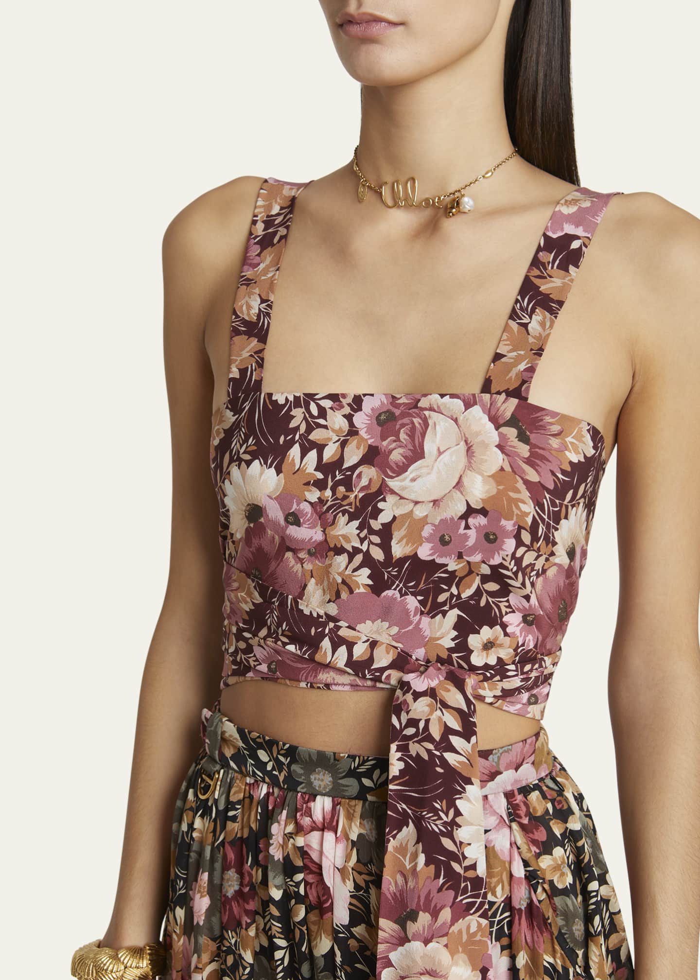 Chloe Rose Print Cropped Silk Top Image 5 of 5