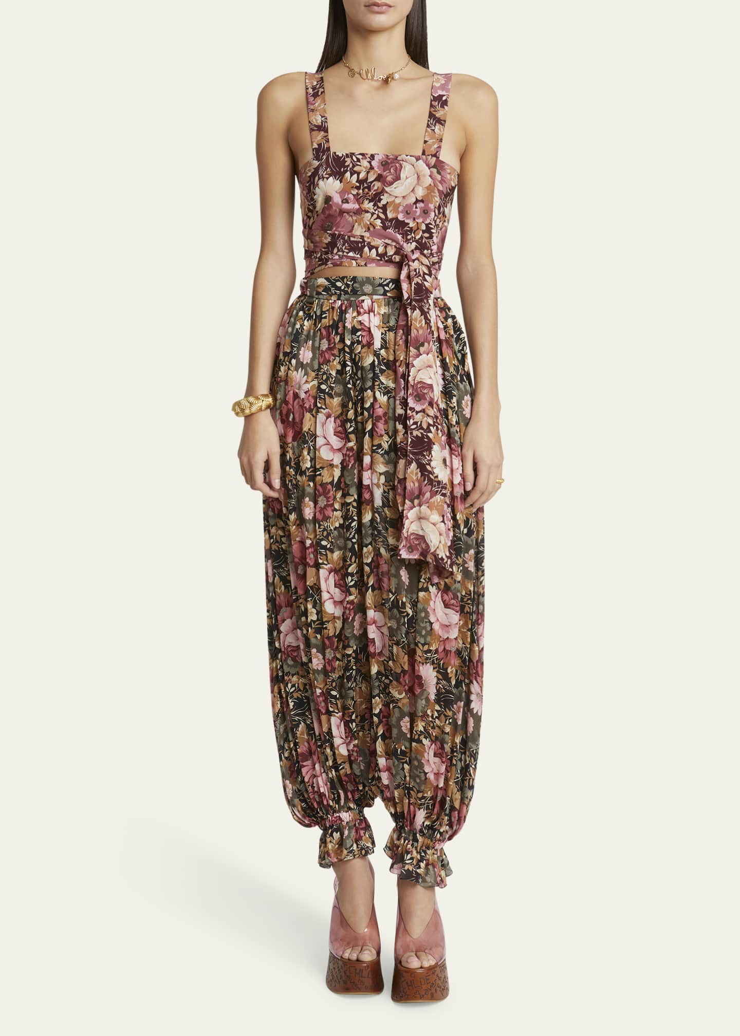 Chloe Floral Pleated Silk Pants Image 2 of 5