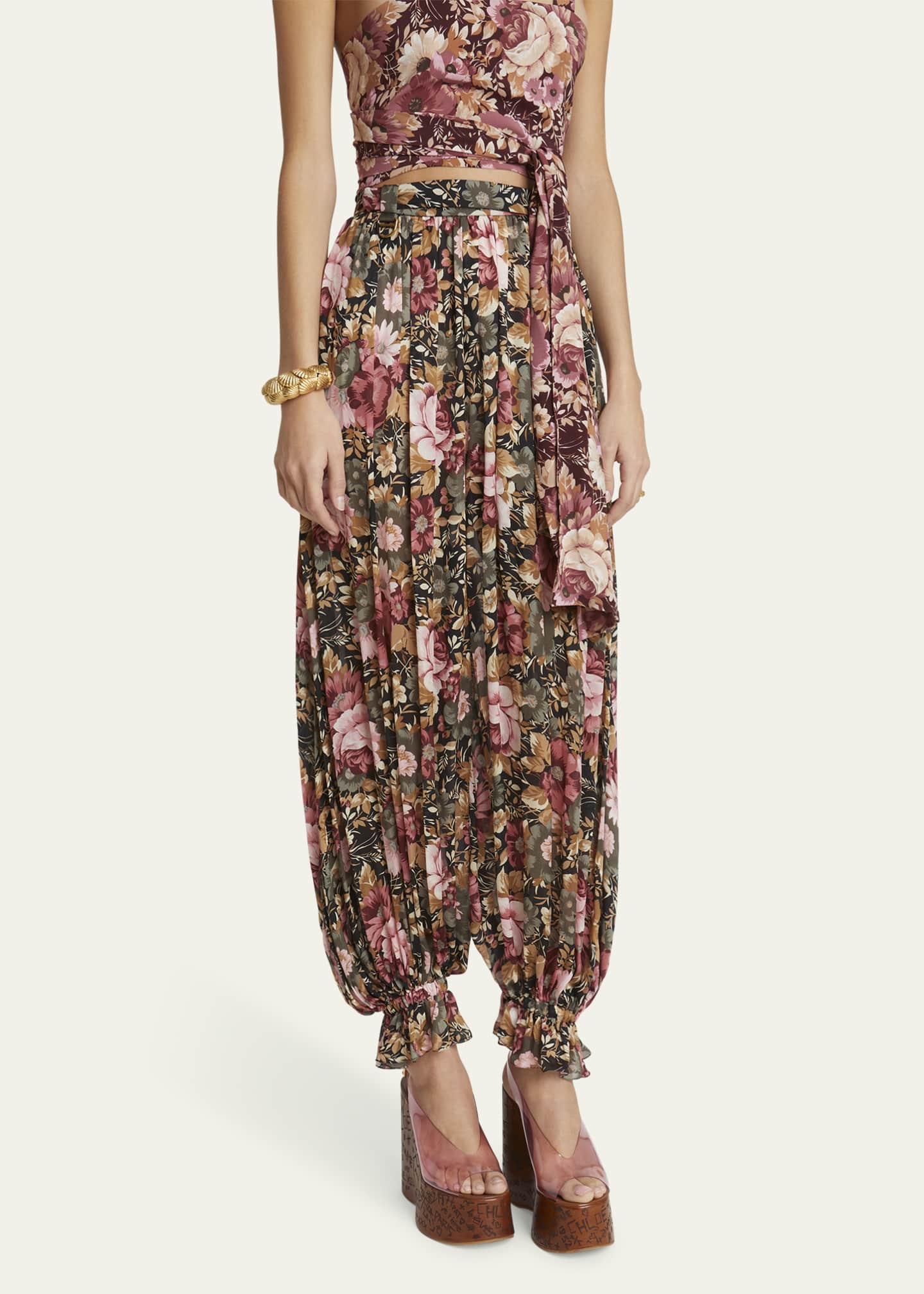 Chloe Floral Pleated Silk Pants Image 4 of 5