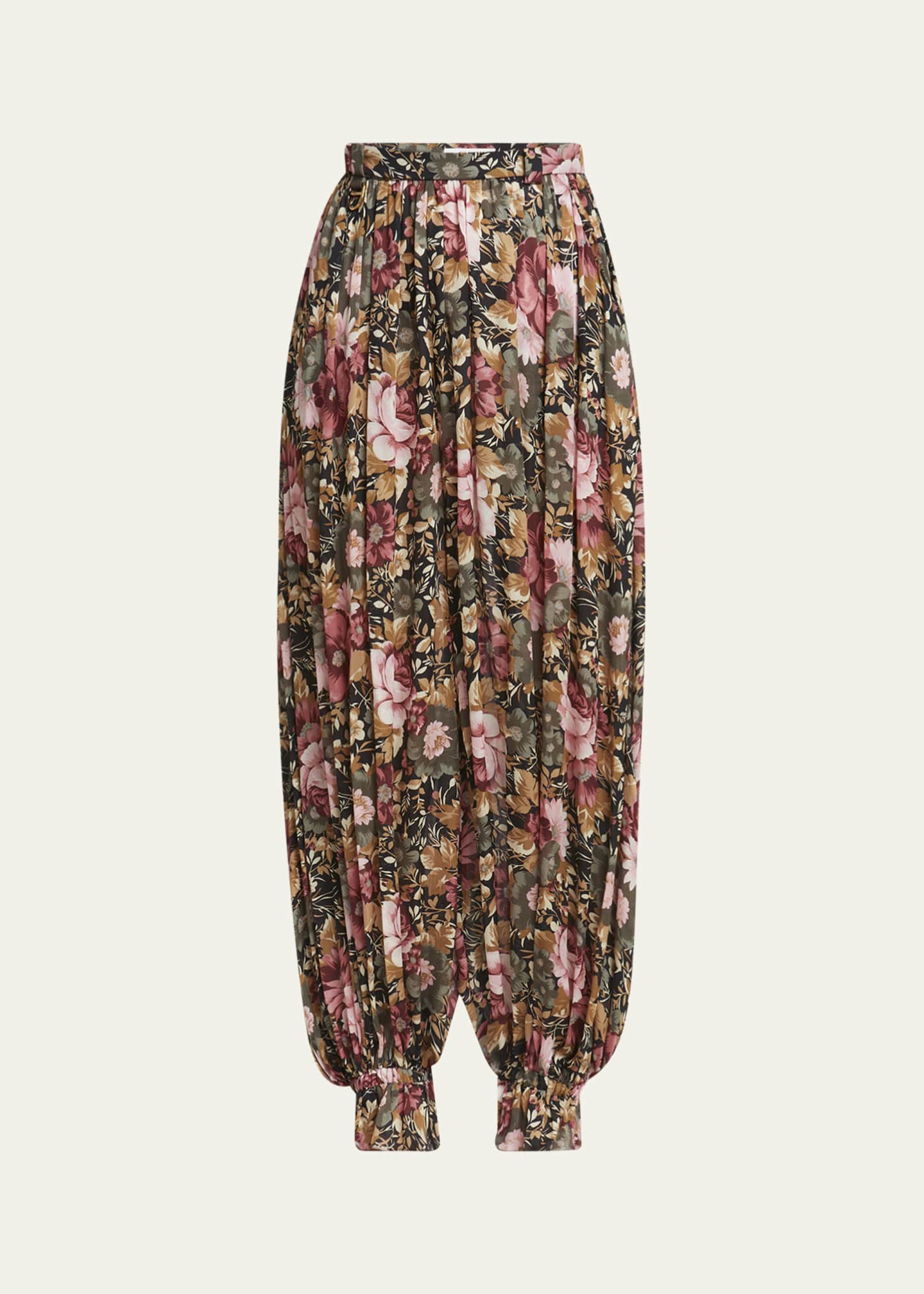 Chloe Floral Pleated Silk Pants Image 1 of 5