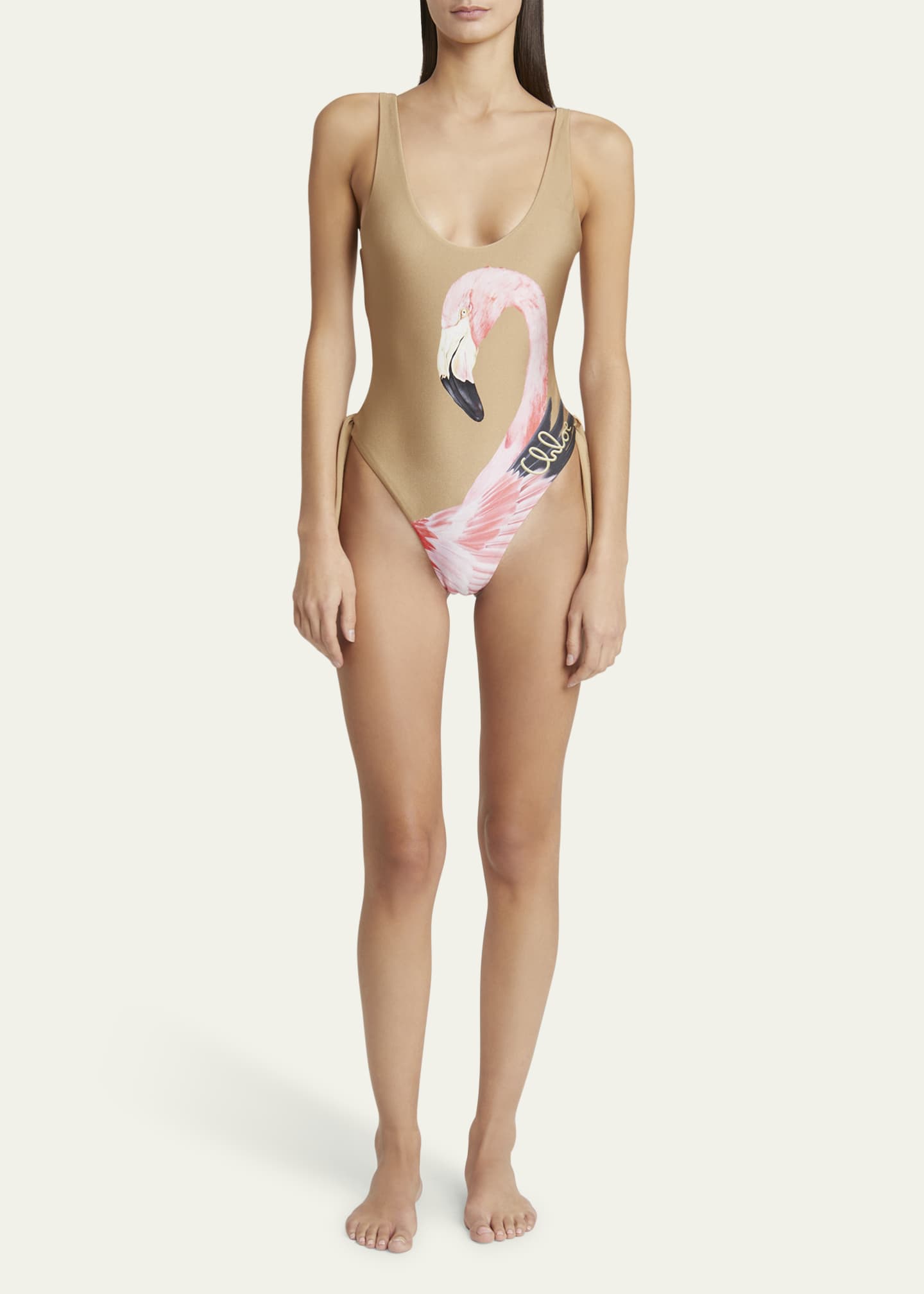 Chloe Flamingo Print Cutout One-Piece Swimsuit Image 2 of 4