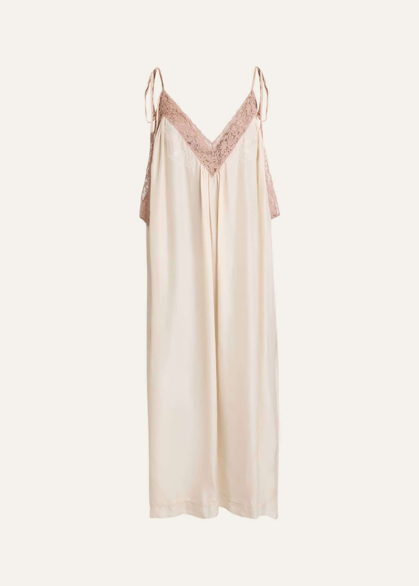 Chloe Long Lace-Trim Silk Slip Dress Image 1 of 5