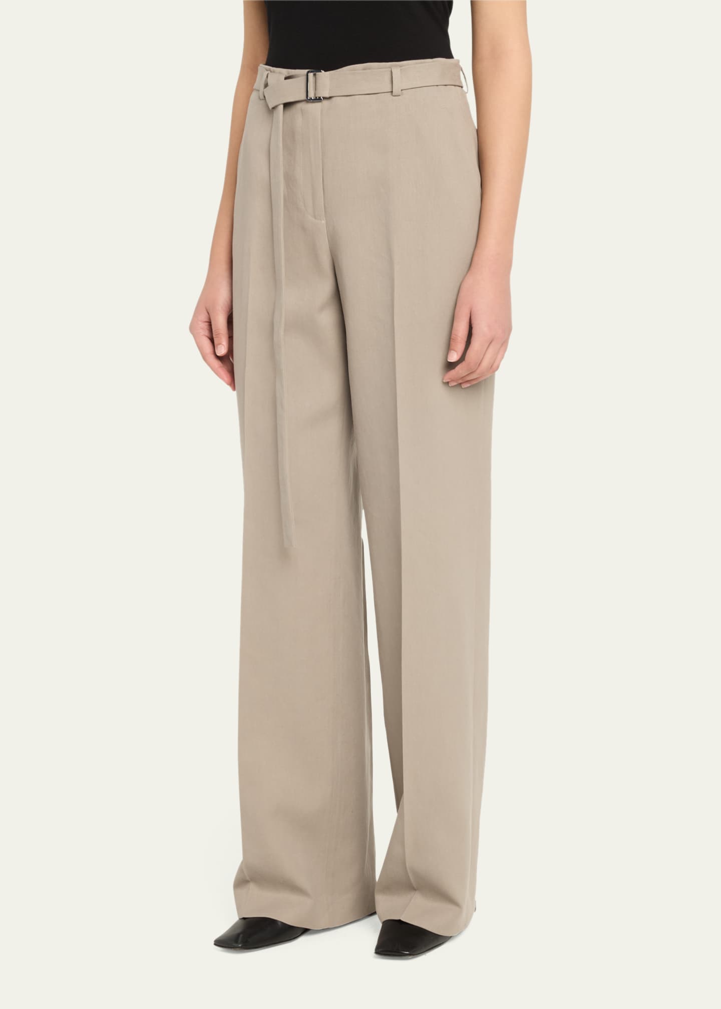 Lafayette 148 New York Clark Belted Straight-Leg Cotton Pants Image 4 of 5