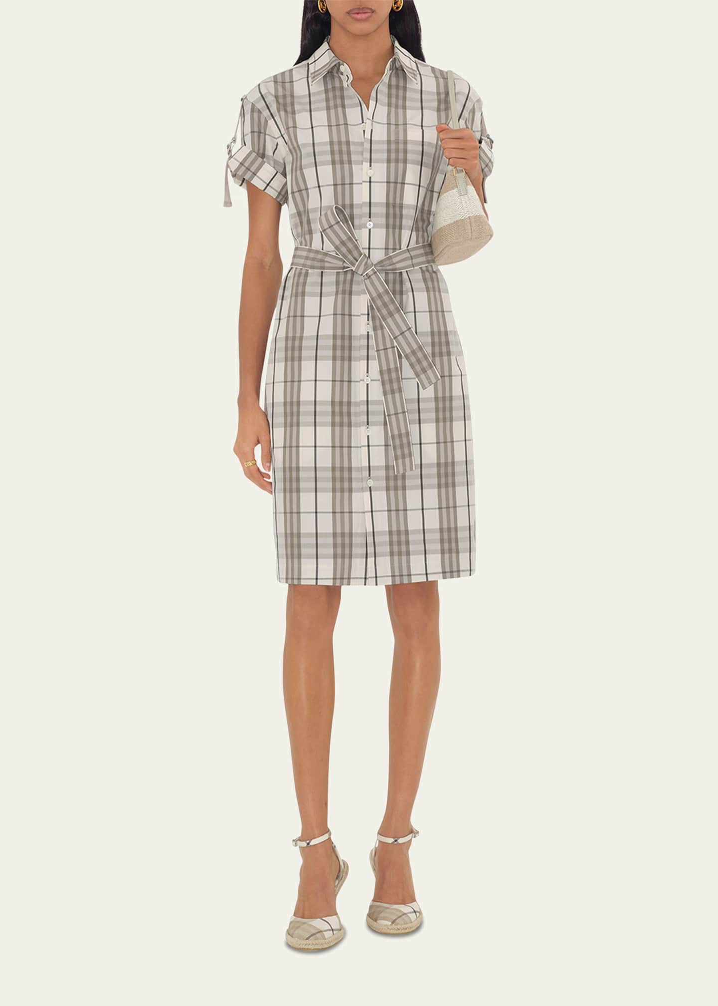 Burberry Check Buckle Short-Sleeve Shirtdress Image 2 of 5