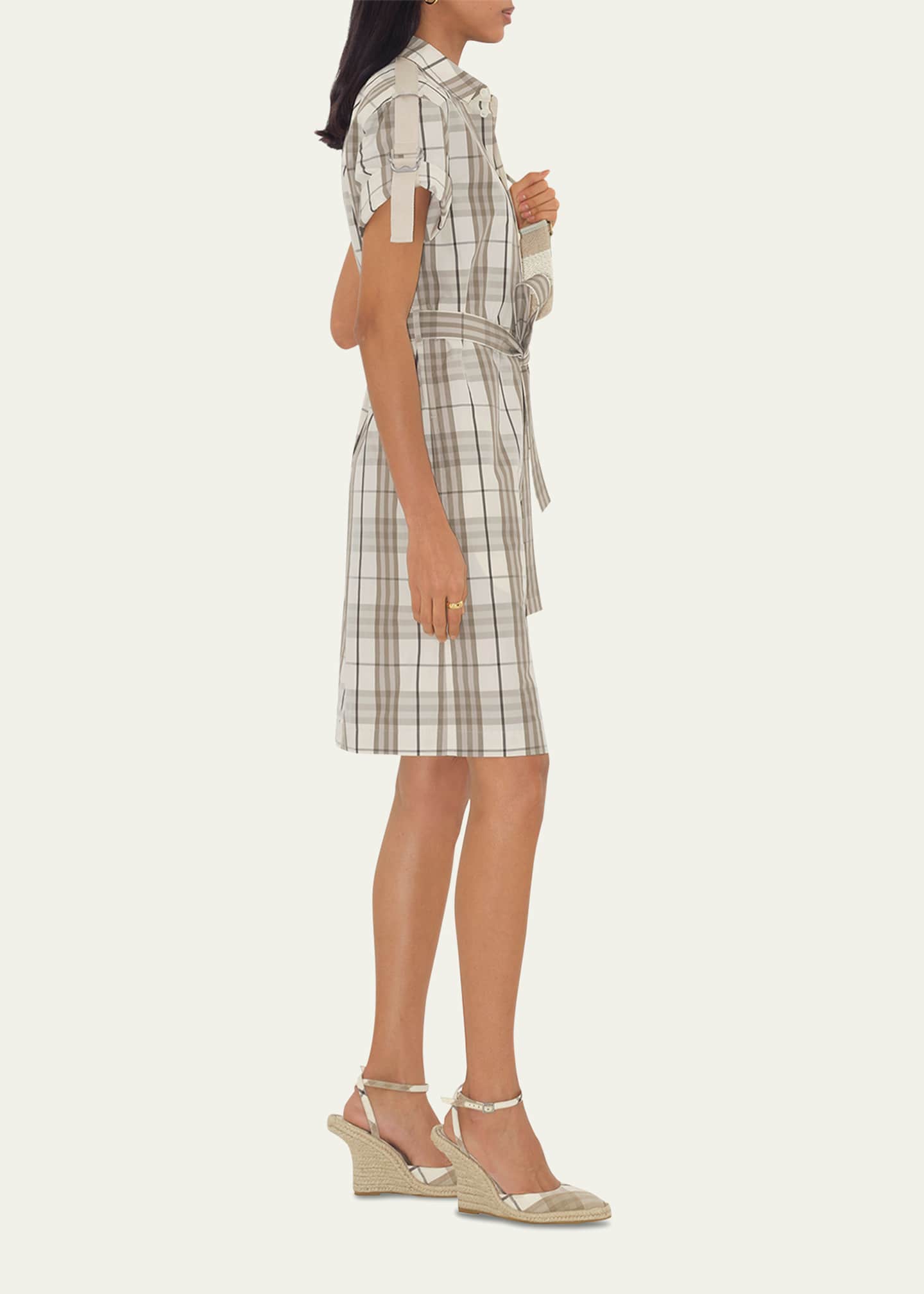 Burberry Check Buckle Short-Sleeve Shirtdress Image 4 of 5