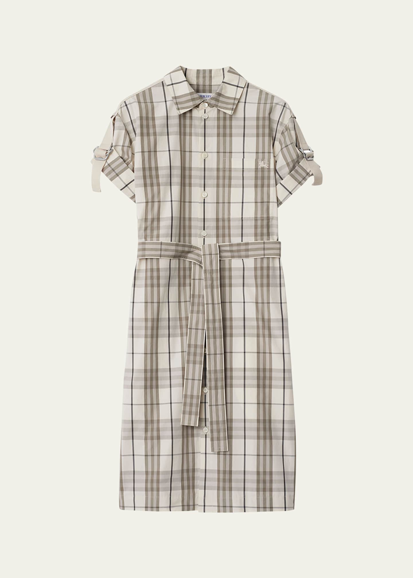 Burberry Check Buckle Short-Sleeve Shirtdress Image 1 of 5