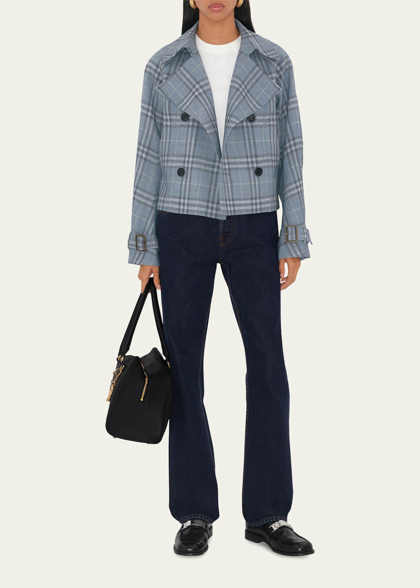 Burberry Check Double-Breasted Short Trench Jacket Image 2 of 5