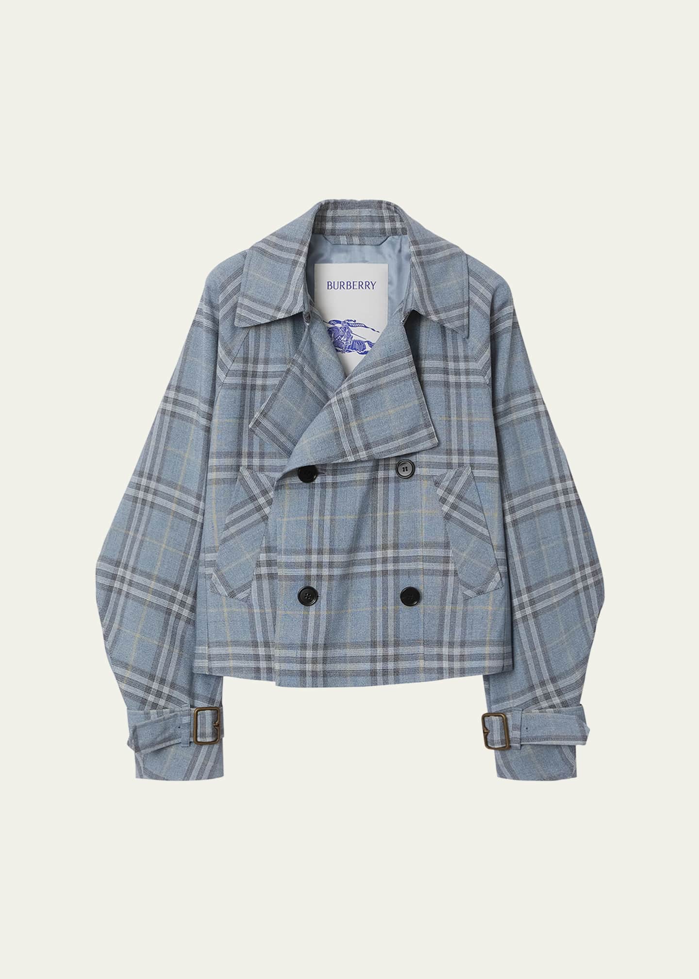 Burberry Check Double-Breasted Short Trench Jacket Image 1 of 5