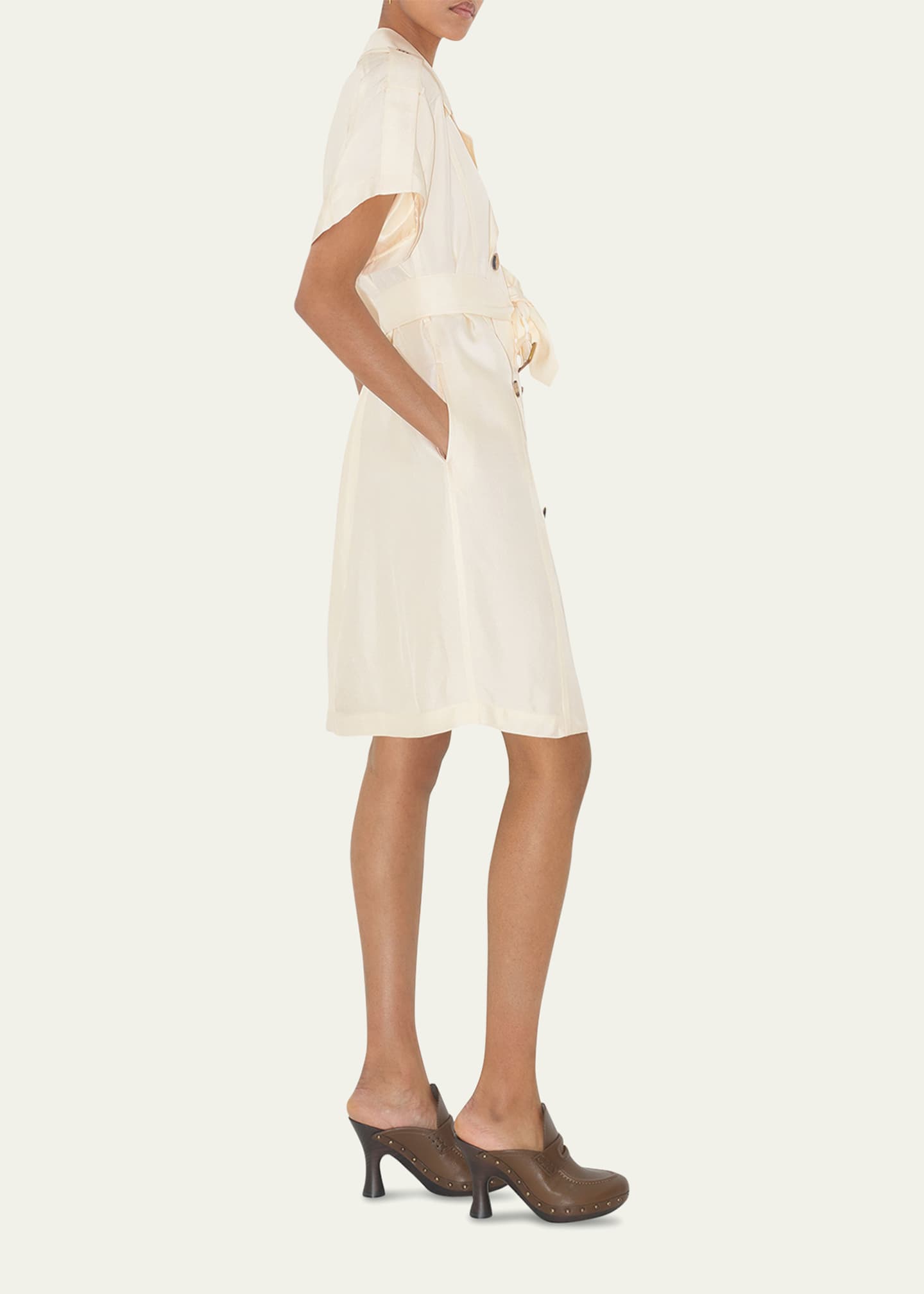 Burberry Short-Sleeve Belted Trench Dress Image 4 of 5
