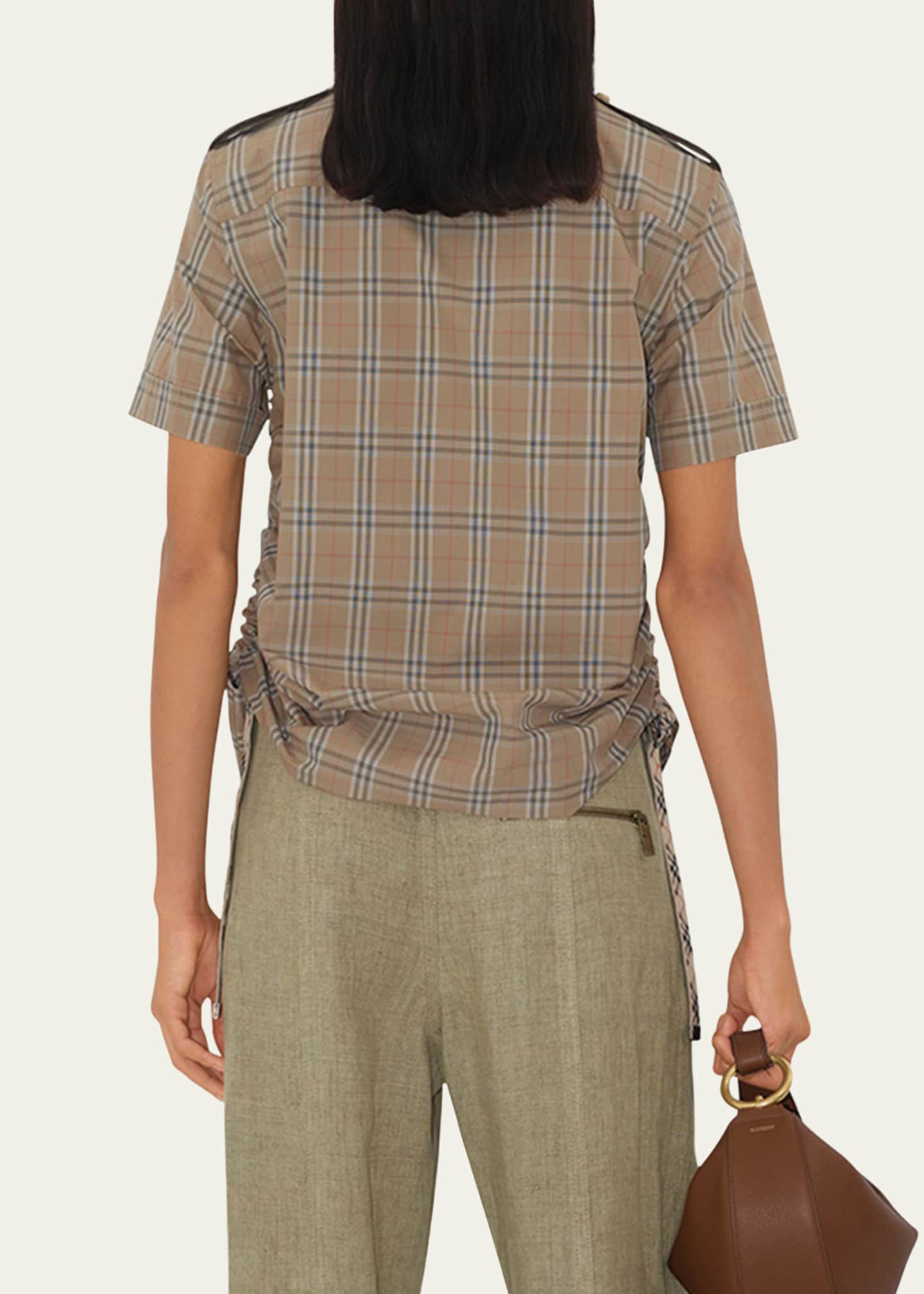 Burberry Ruched Check Short-Sleeve Shirt Image 3 of 5