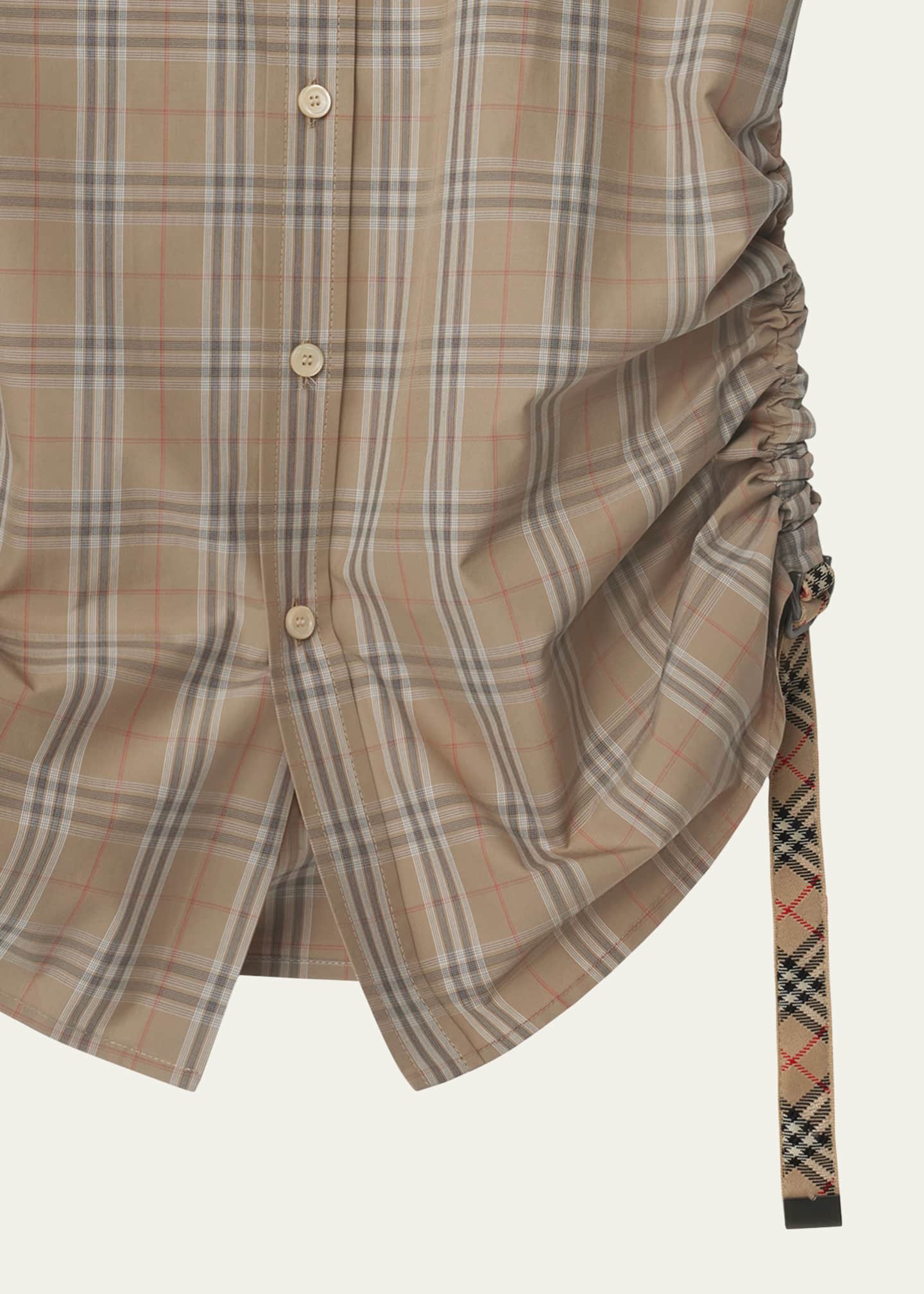 Burberry Ruched Check Short-Sleeve Shirt Image 5 of 5