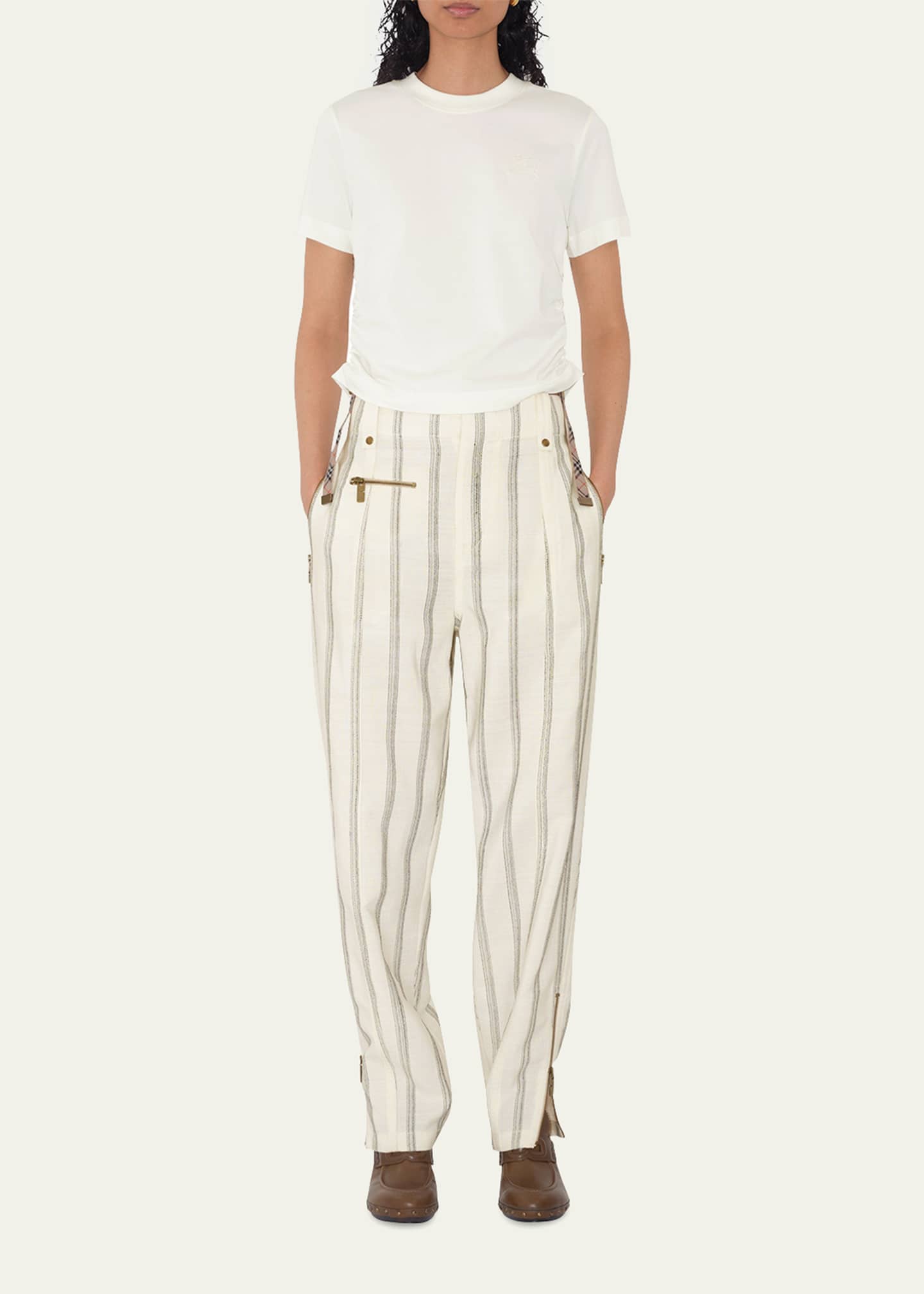 Burberry Ruched Check-Ties Short-Sleeve T-Shirt Image 2 of 5