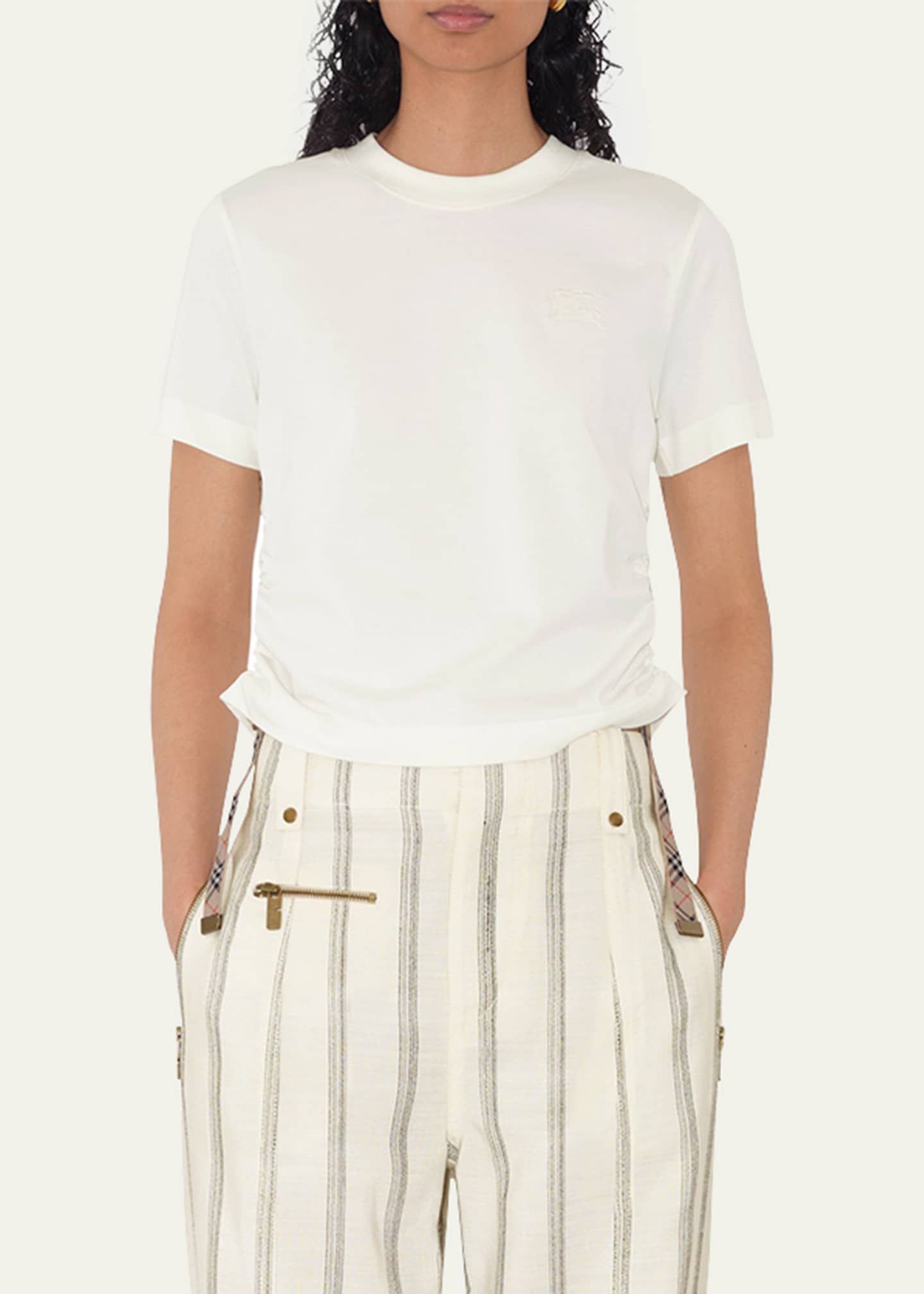 Burberry Ruched Check-Ties Short-Sleeve T-Shirt Image 4 of 5