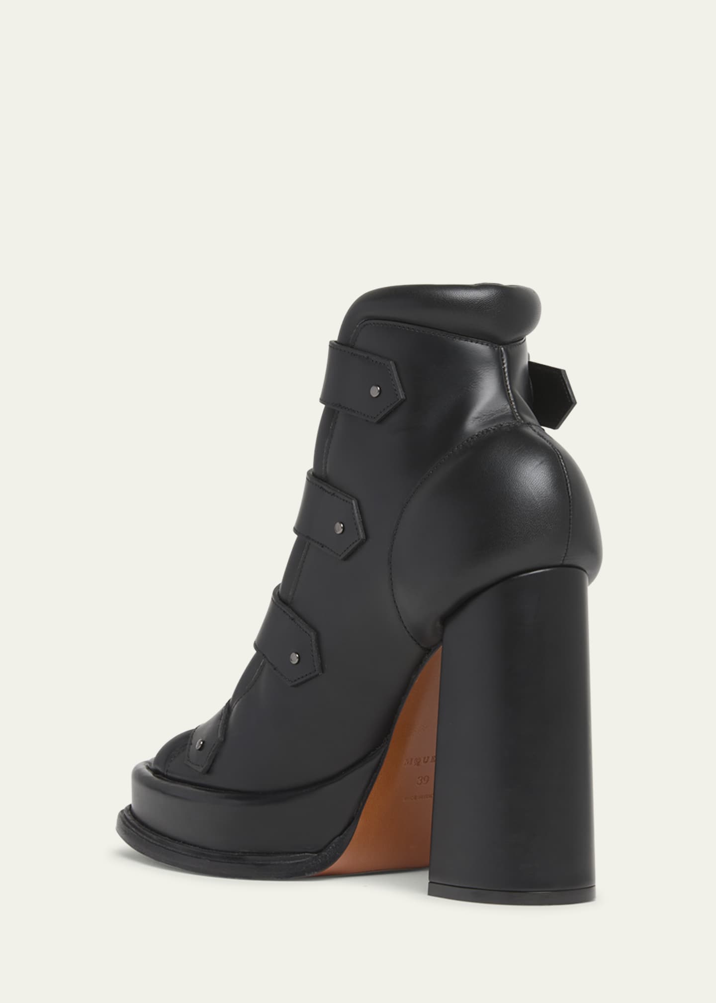 McQueen Buckle Leather Peep-Toe Sandals Image 4 of 6