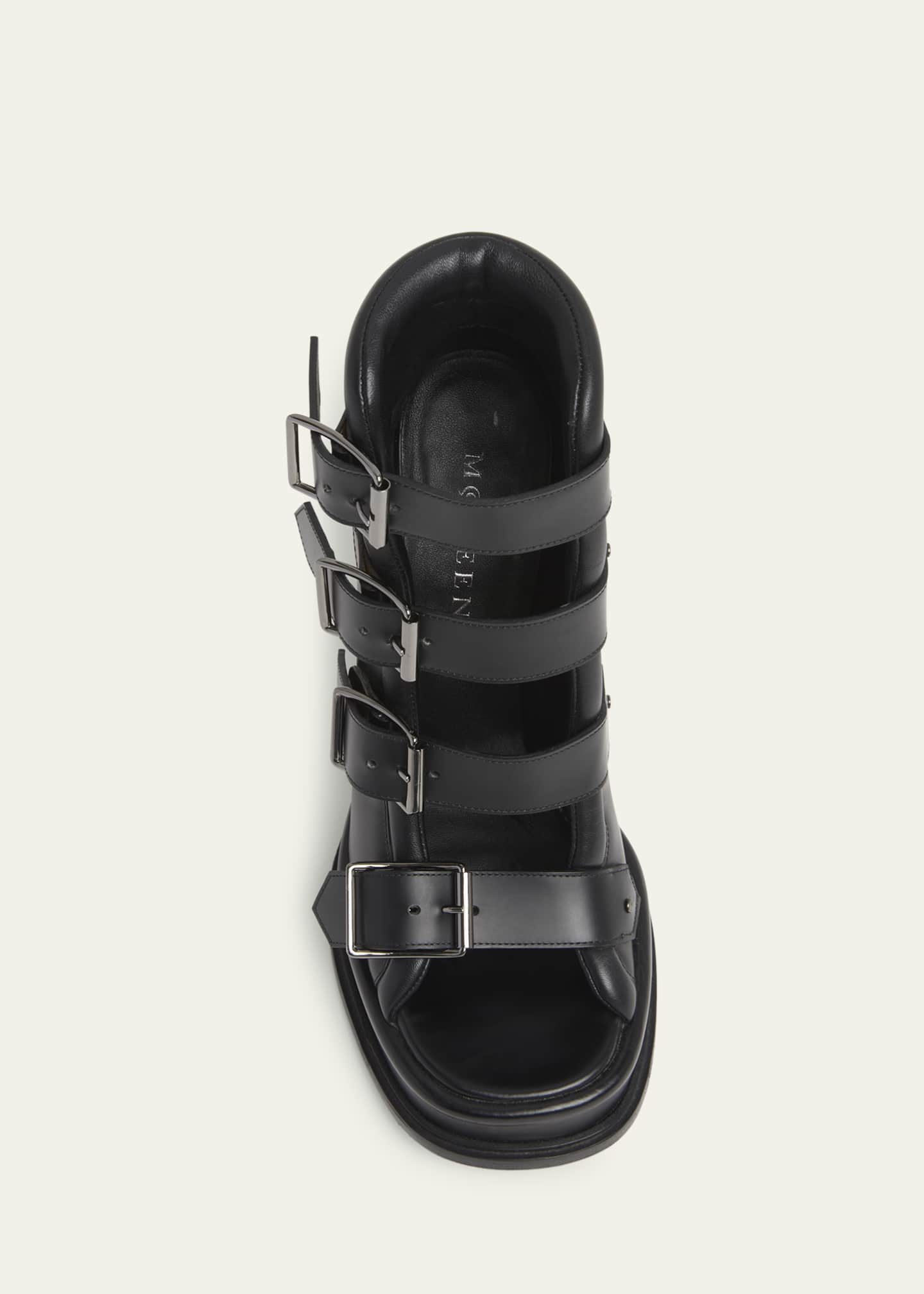 McQueen Buckle Leather Peep-Toe Sandals Image 6 of 6