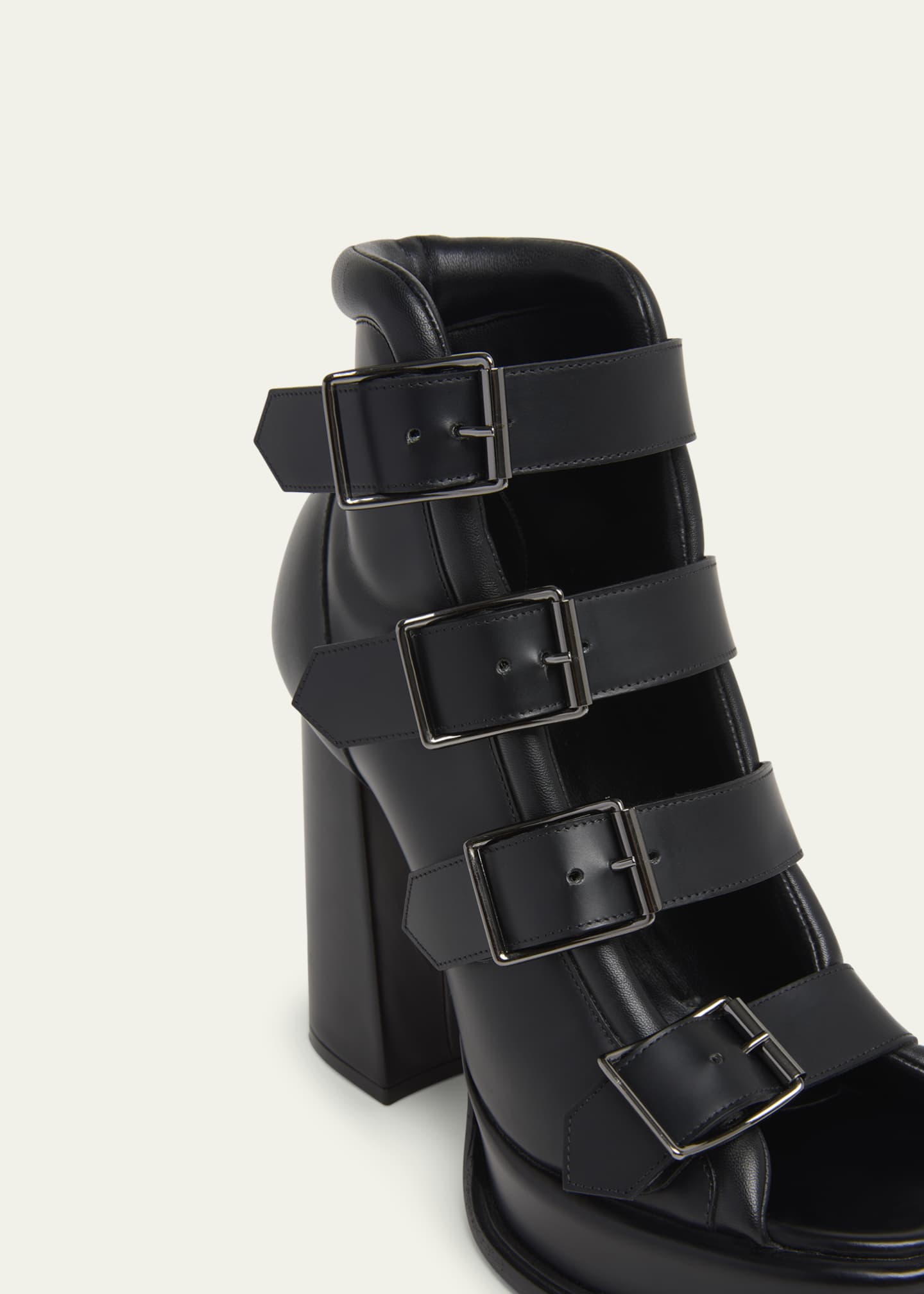 McQueen Buckle Leather Peep-Toe Sandals Image 5 of 6
