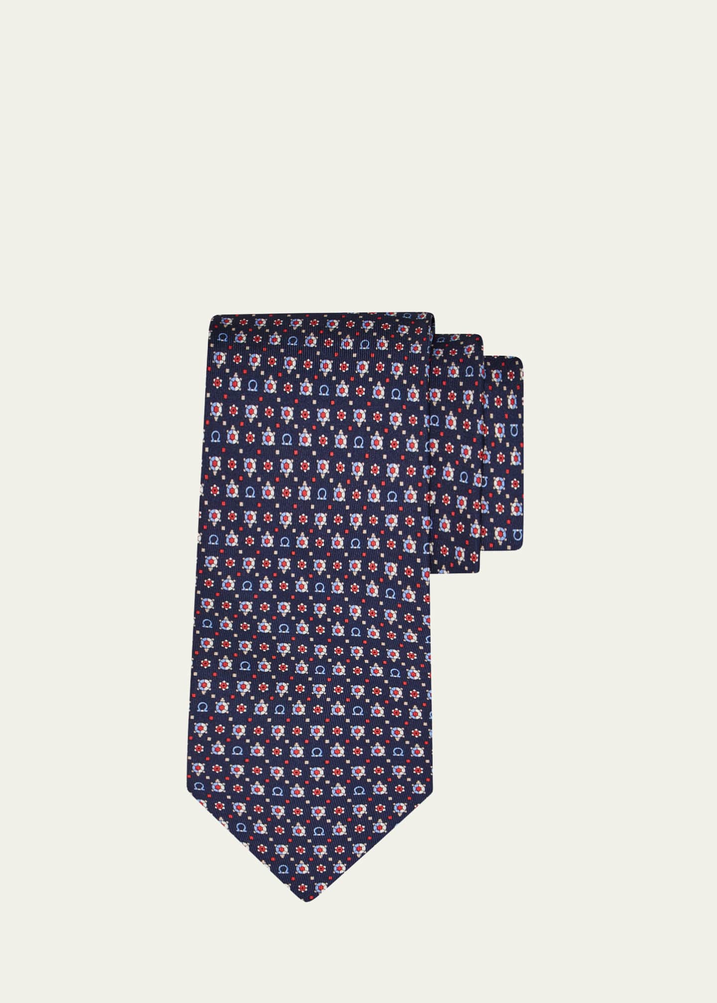 Ferragamo Men's Gancini Turtle Micro-Print Tie