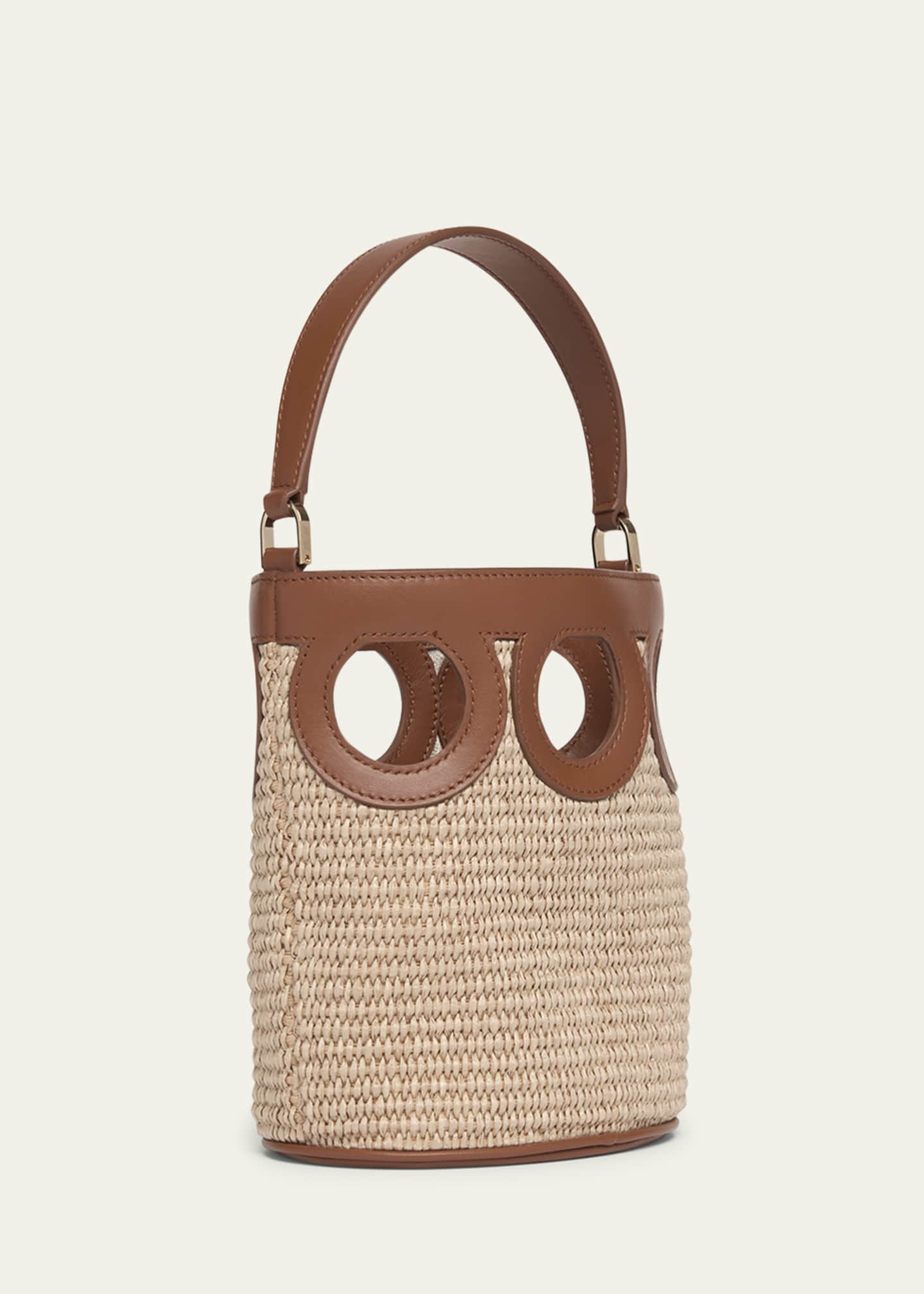 Ferragamo Gancini Frame Raffia Bucket Bag Image 2 of 4