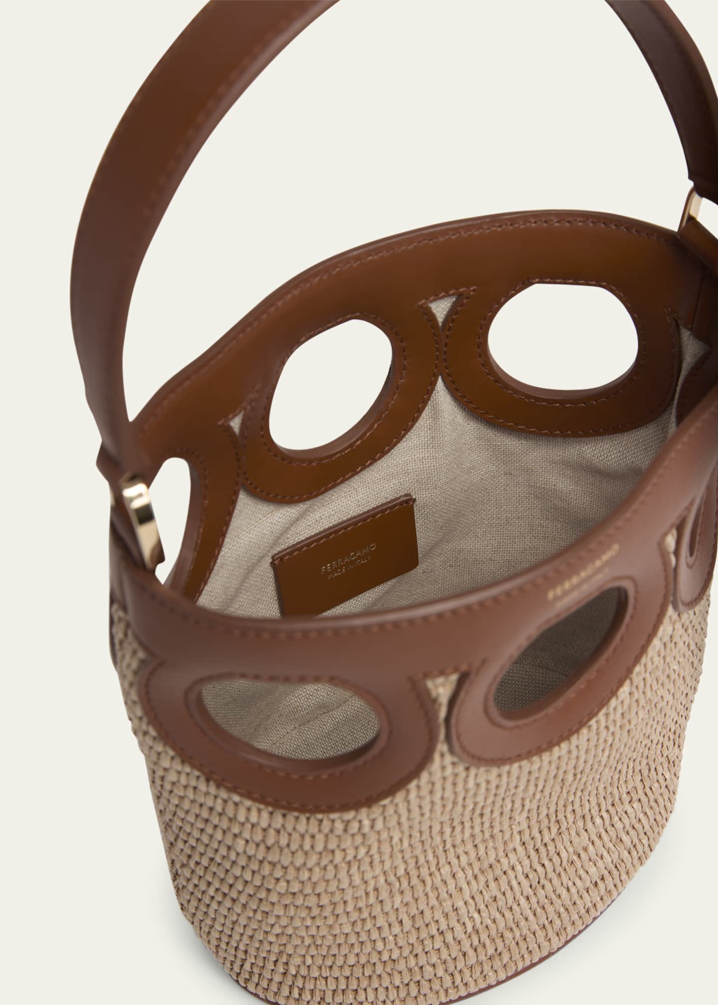 Ferragamo Gancini Frame Raffia Bucket Bag Image 3 of 4
