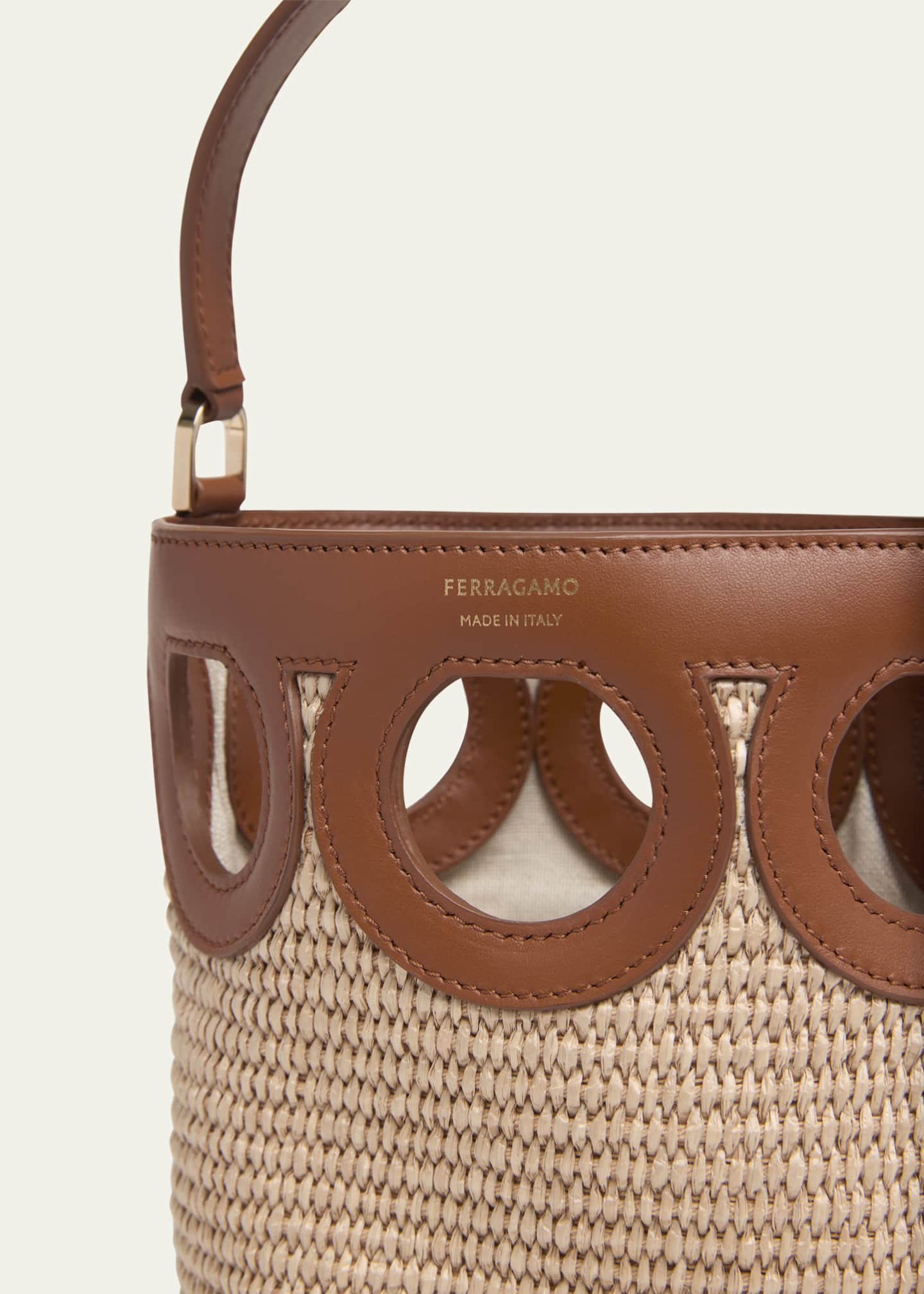 Ferragamo Gancini Frame Raffia Bucket Bag Image 4 of 4