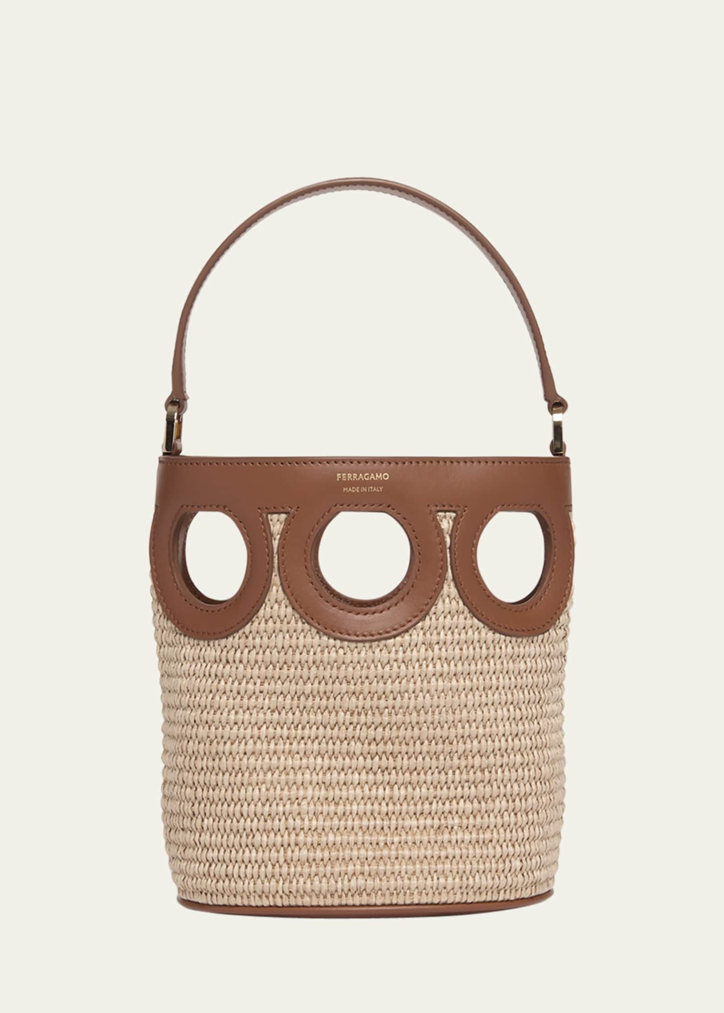 Ferragamo Gancini Frame Raffia Bucket Bag Image 1 of 4