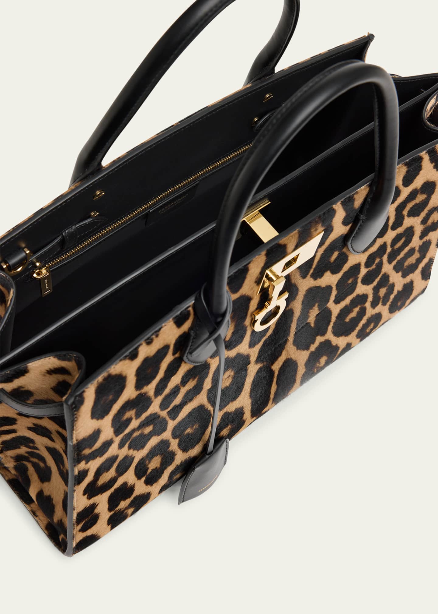 Ferragamo The New Studio Leopard Calf Hair Top-Handle Bag Image 3 of 4