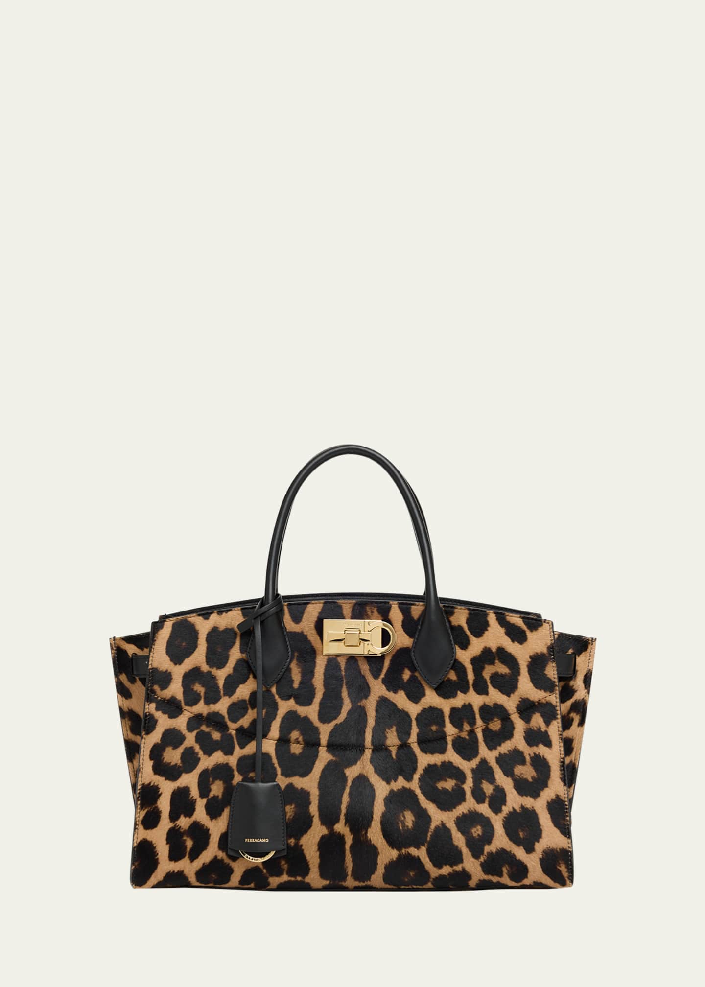 Ferragamo The New Studio Leopard Calf Hair Top-Handle Bag Image 1 of 4