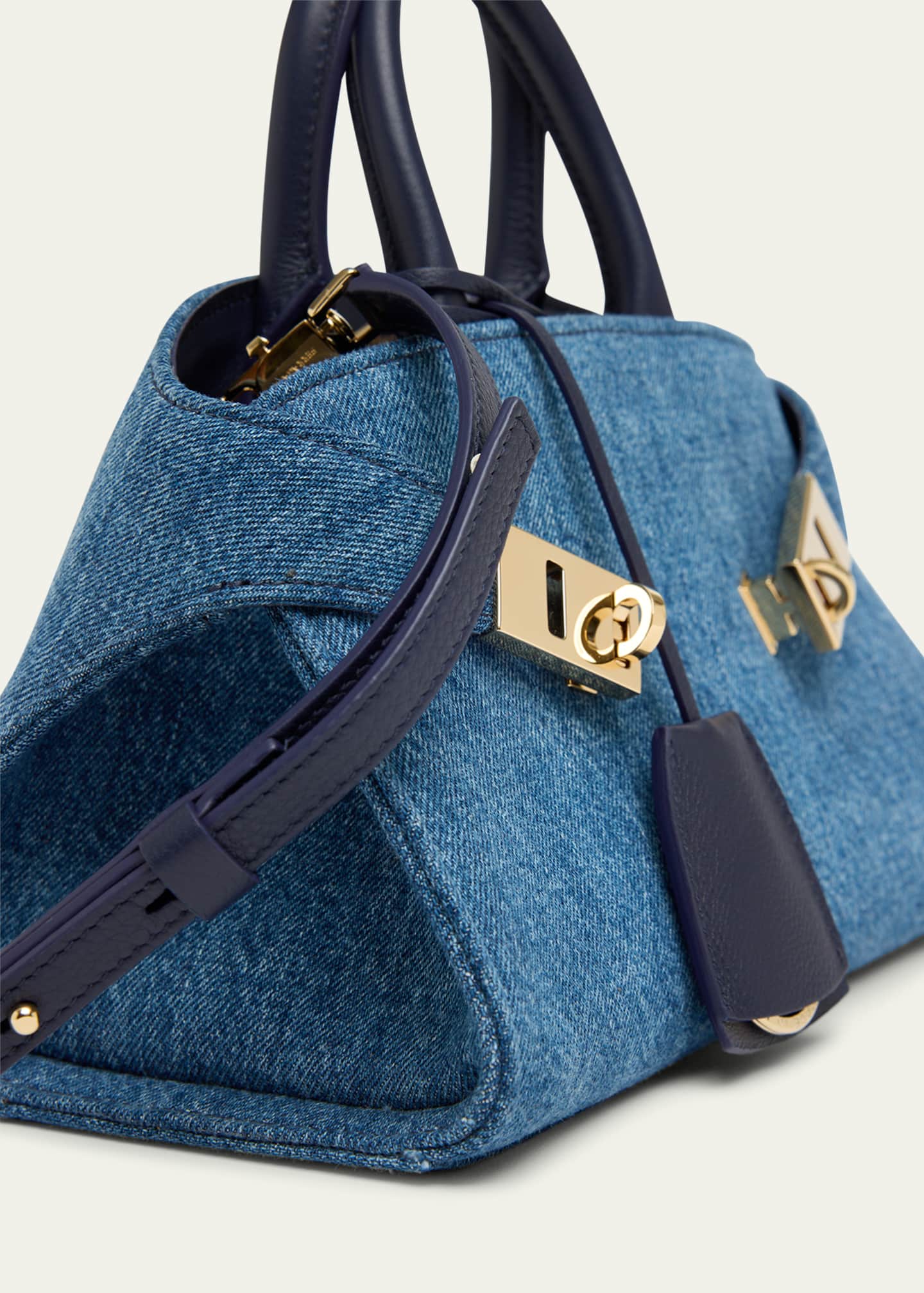 Ferragamo Hug Washed Denim Top-Handle Bag Image 4 of 4