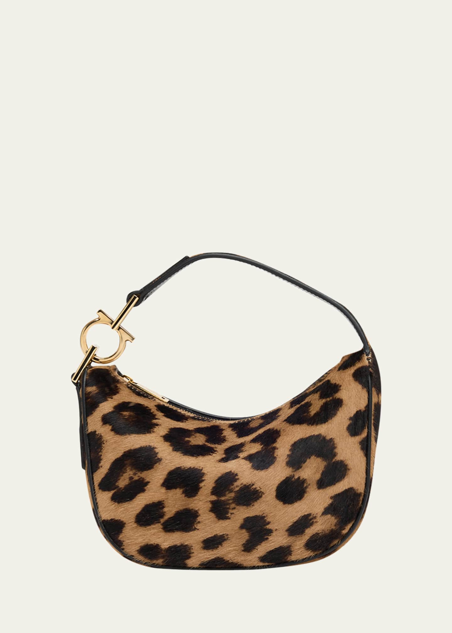 Ferragamo Smile Leopard Calf Hair Top-Handle Bag Image 1 of 4