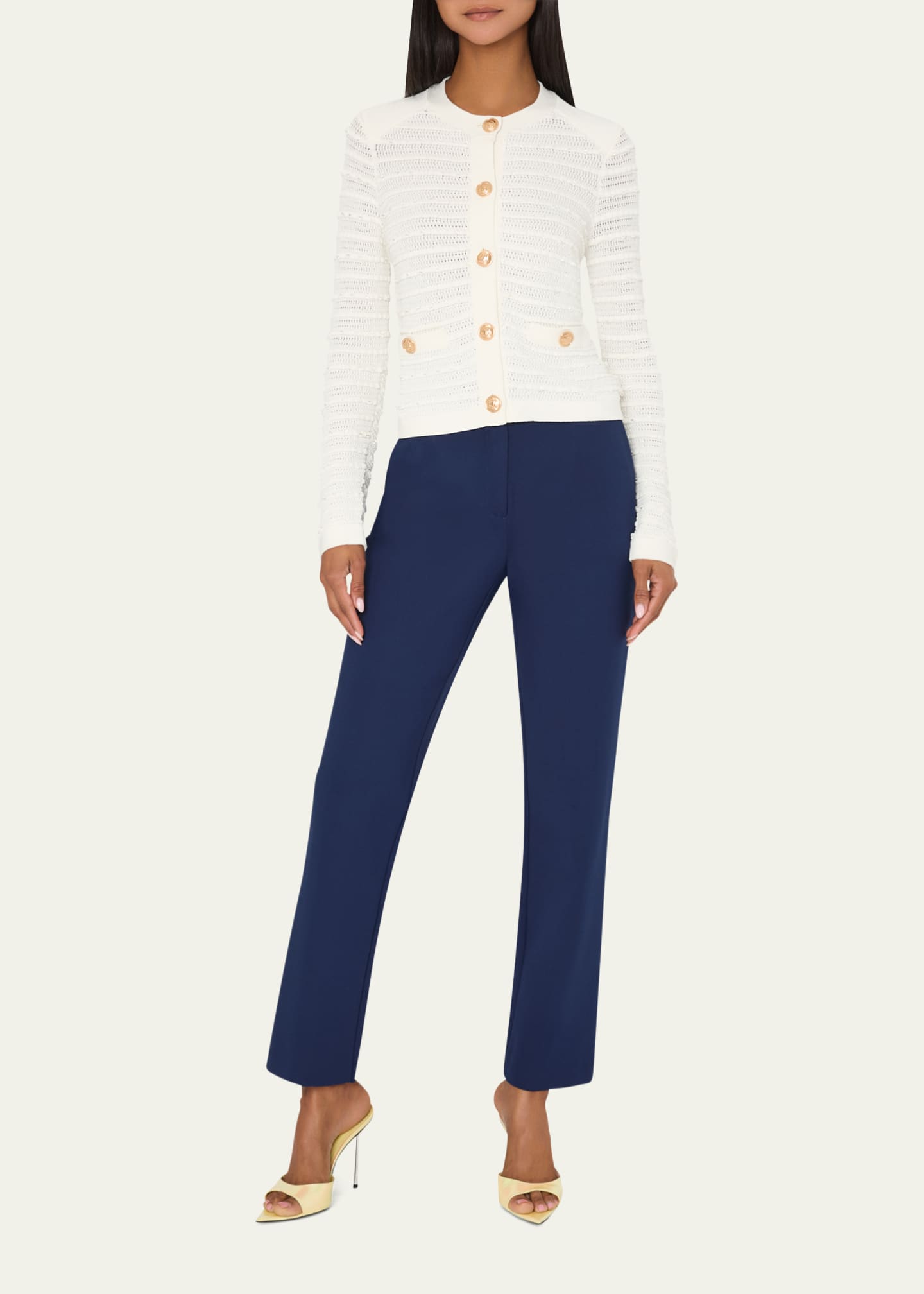 Milly Beaded Button-Down Knit Cardigan Image 2 of 5