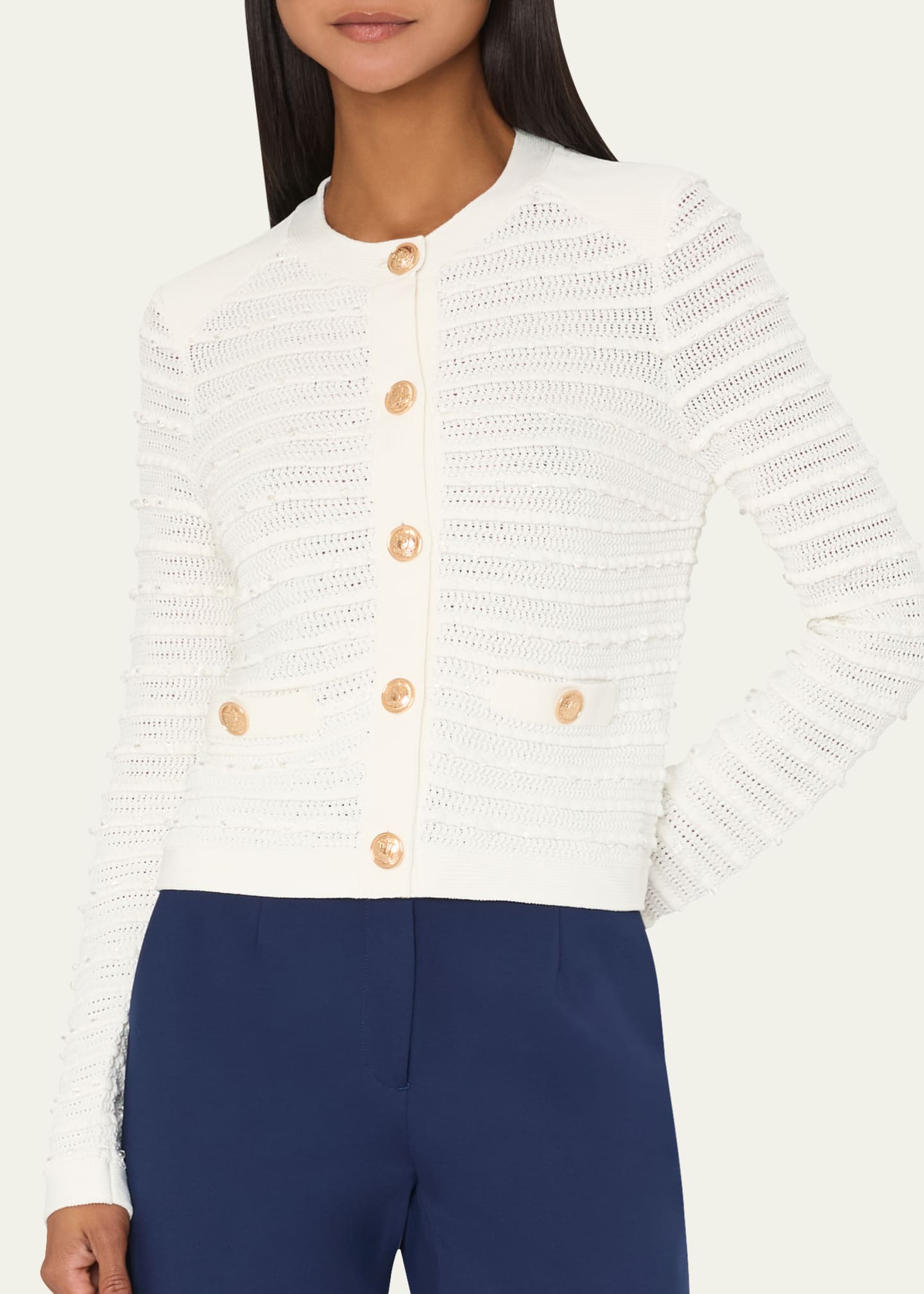 Milly Beaded Button-Down Knit Cardigan Image 4 of 5