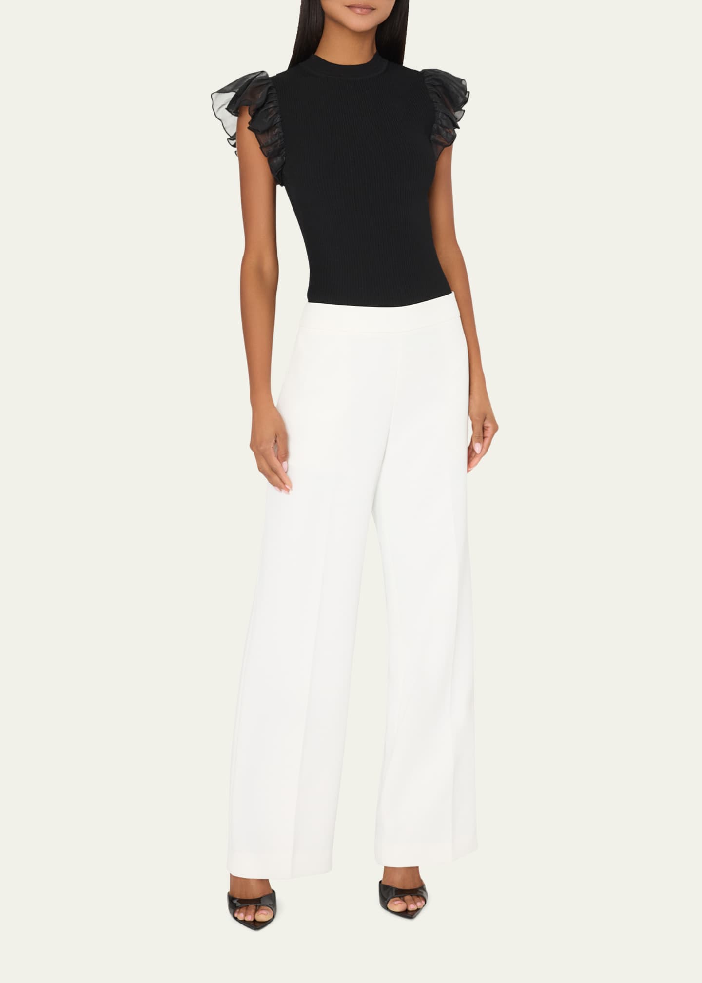 Milly Ribbed Chiffon Flutter-Sleeve Top Image 2 of 4