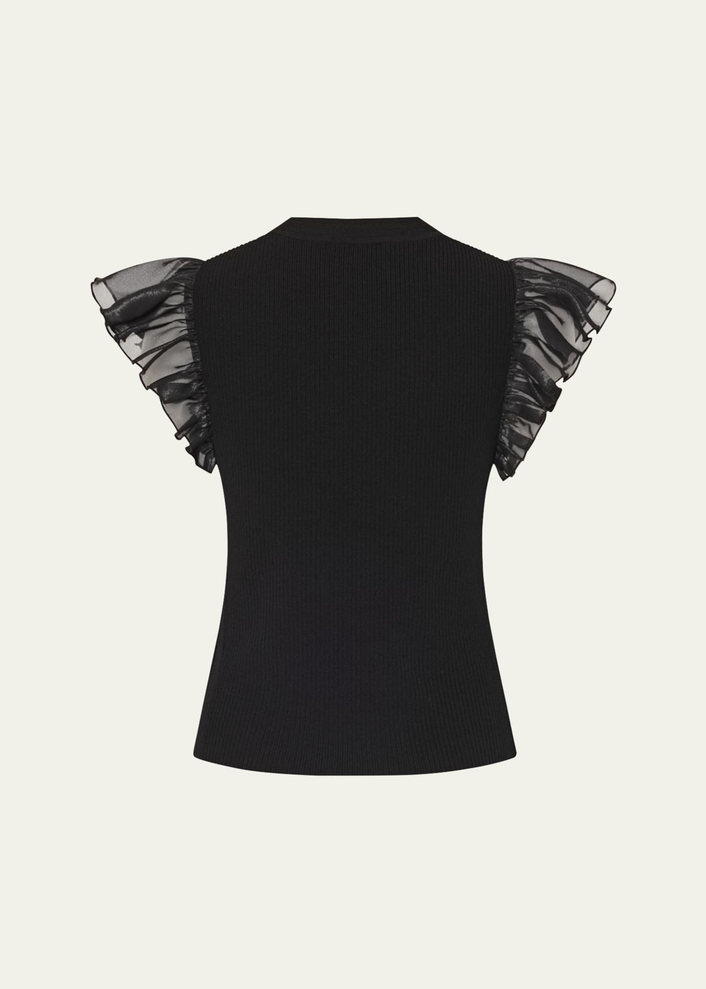 Milly Ribbed Chiffon Flutter-Sleeve Top Image 3 of 4