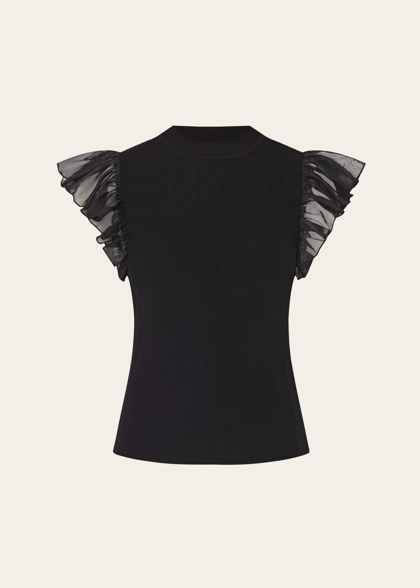 Milly Ribbed Chiffon Flutter-Sleeve Top Image 1 of 4