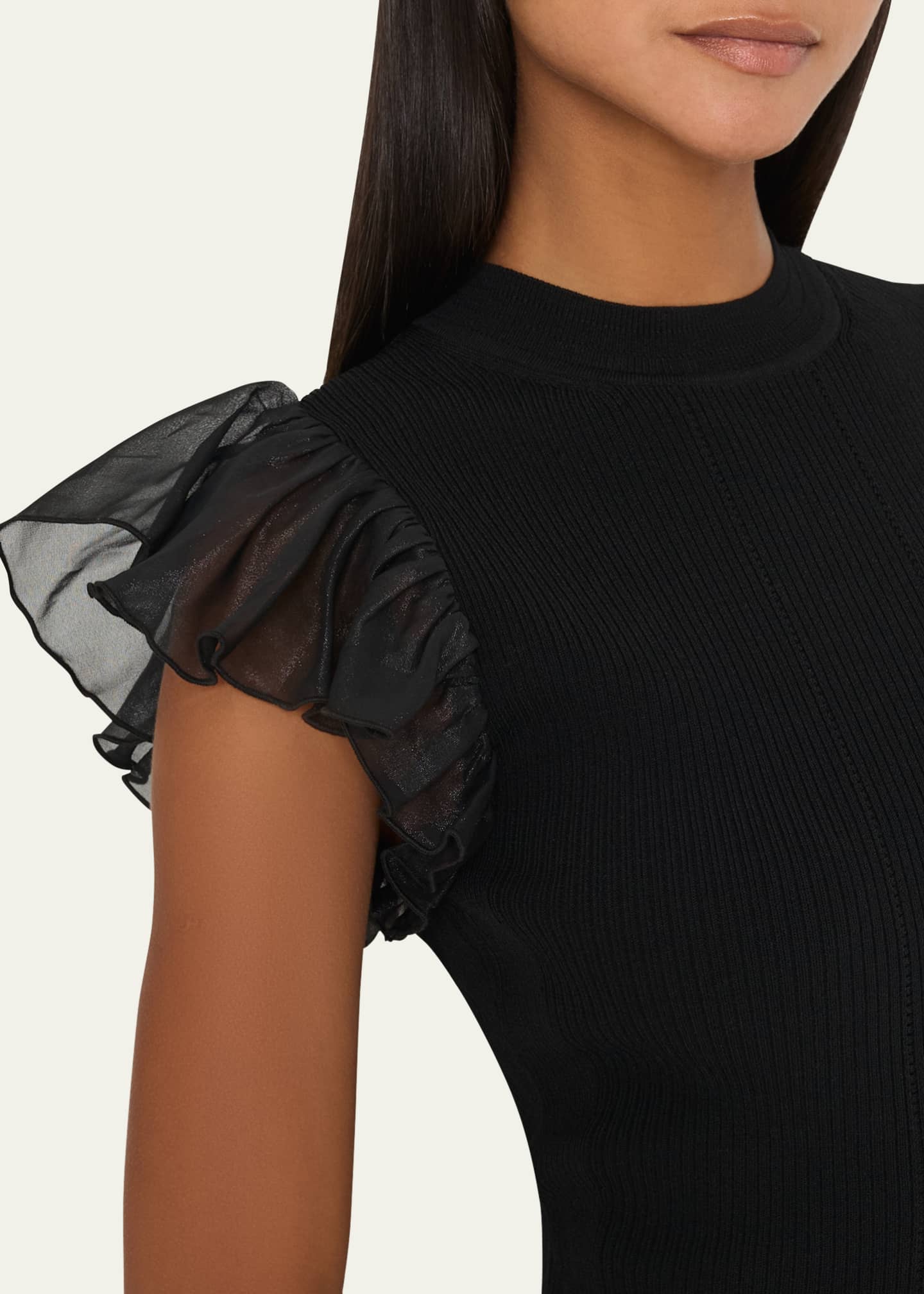 Milly Ribbed Chiffon Flutter-Sleeve Top Image 4 of 4