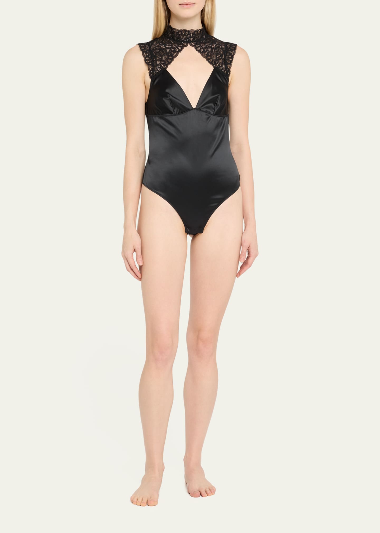 Simone Perele Symphonie Embroidered-Trim Satin Bodysuit Image 2 of 4