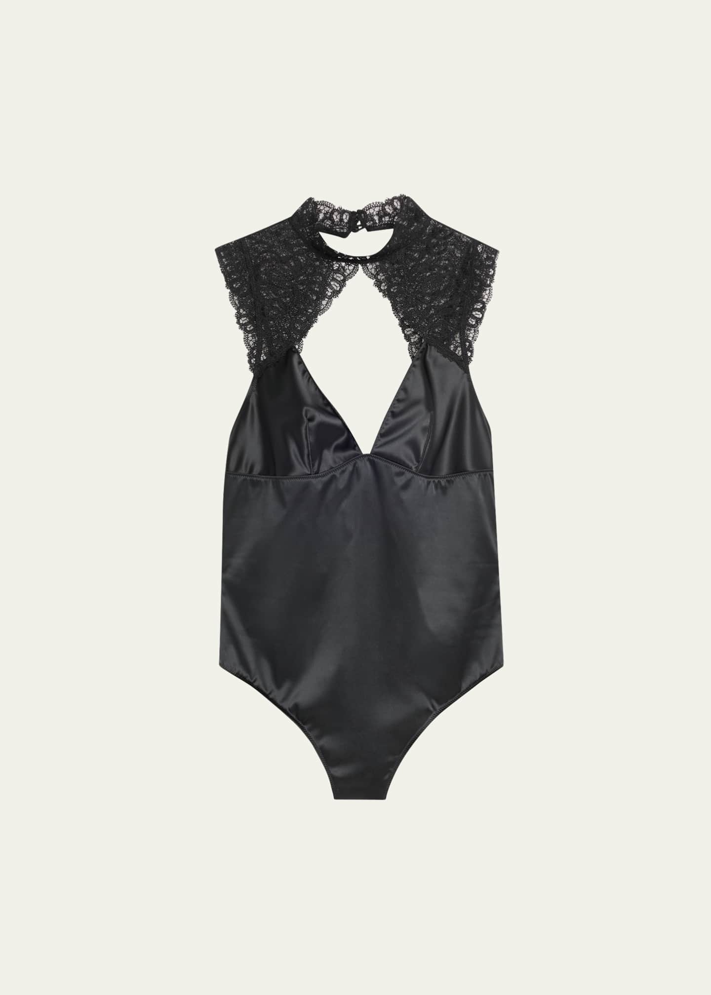 Simone Perele Symphonie Embroidered-Trim Satin Bodysuit Image 1 of 4
