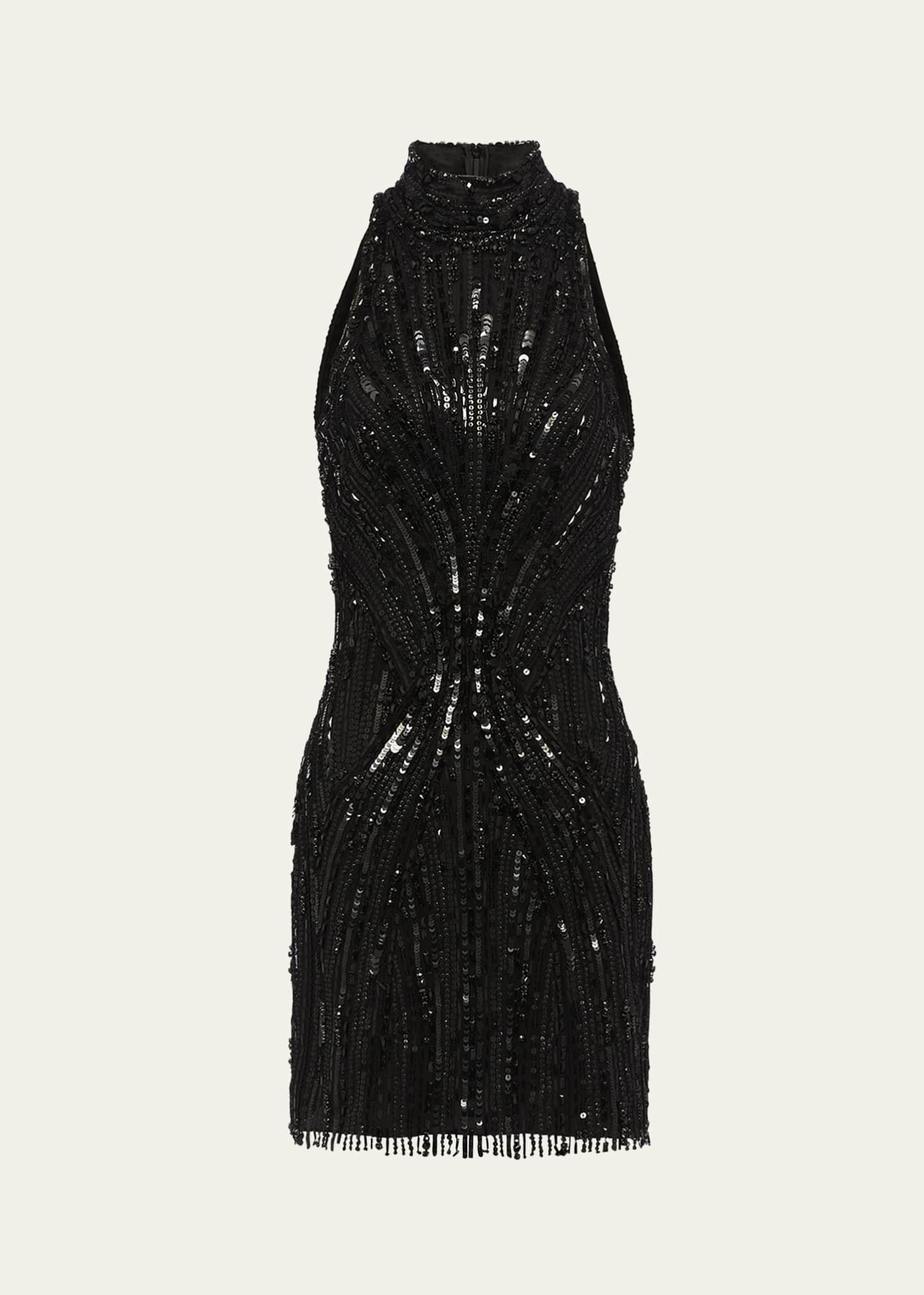 Jenny Packham Rebel Halter Crystal Sequined Mini Dress Image 1 of 3
